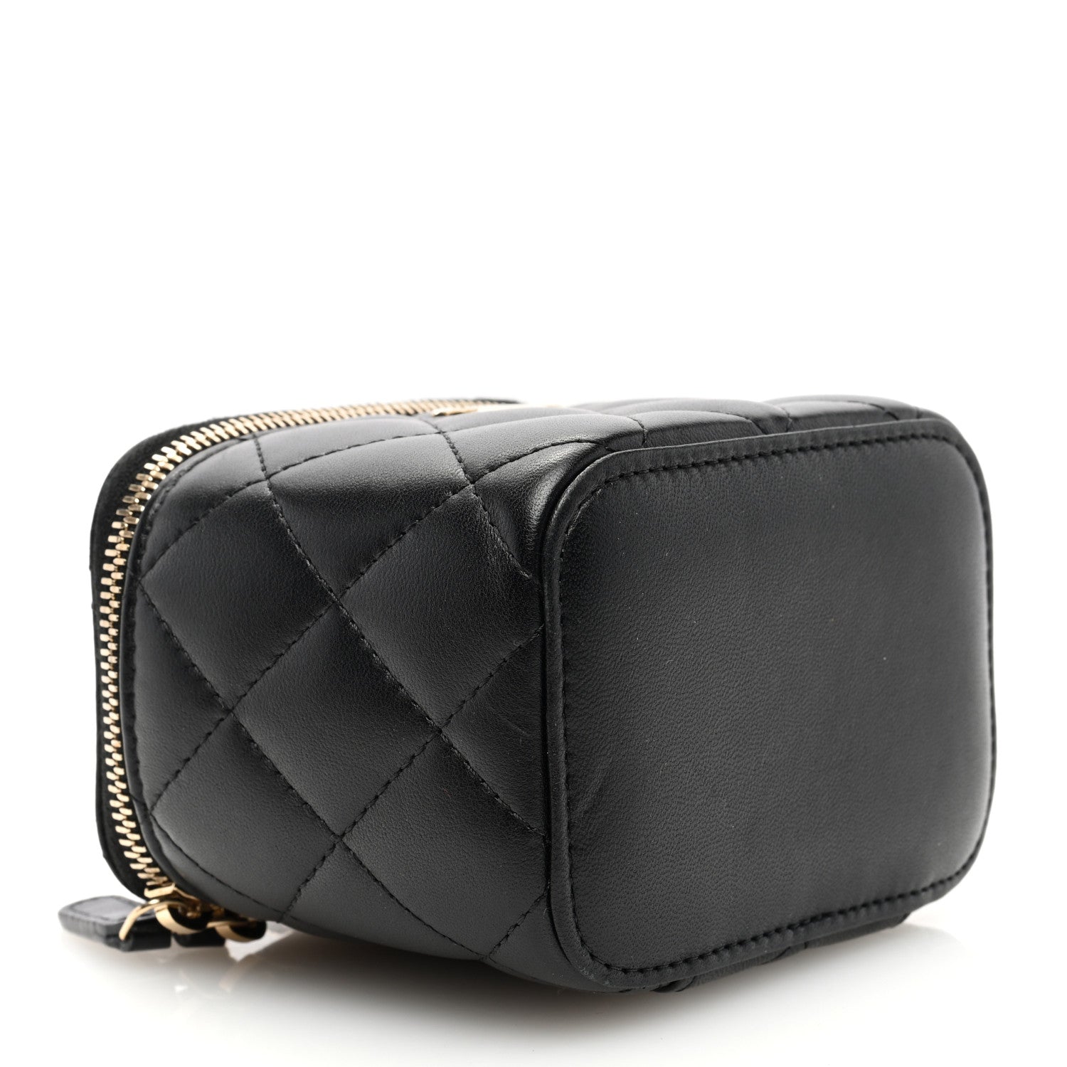 Chanel Lambskin Quilted Mini Vanity Case With Pearl Chain Black