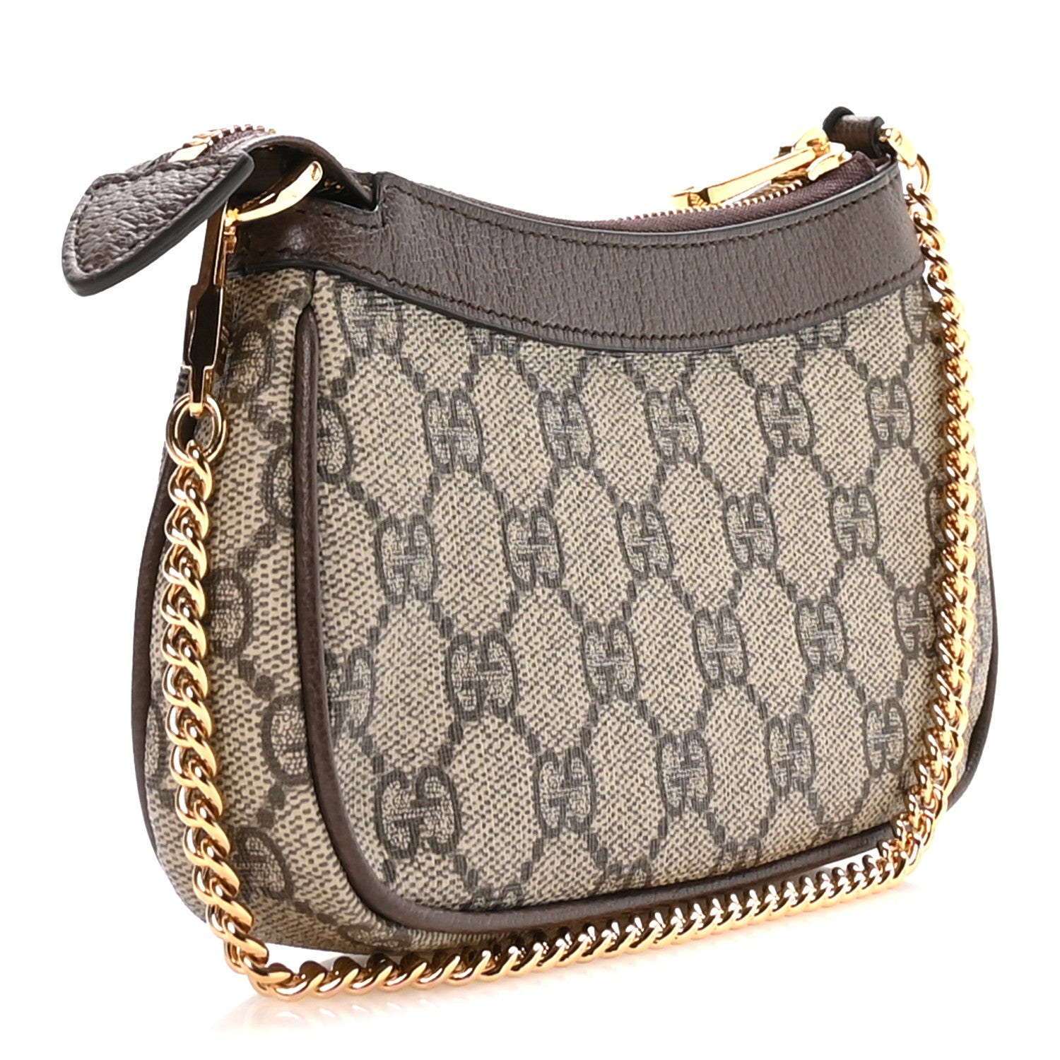 Gucci GG Supreme Monogram Textured Dollar Calfskin Mini Ophidia Chain Bag Beige Ebony