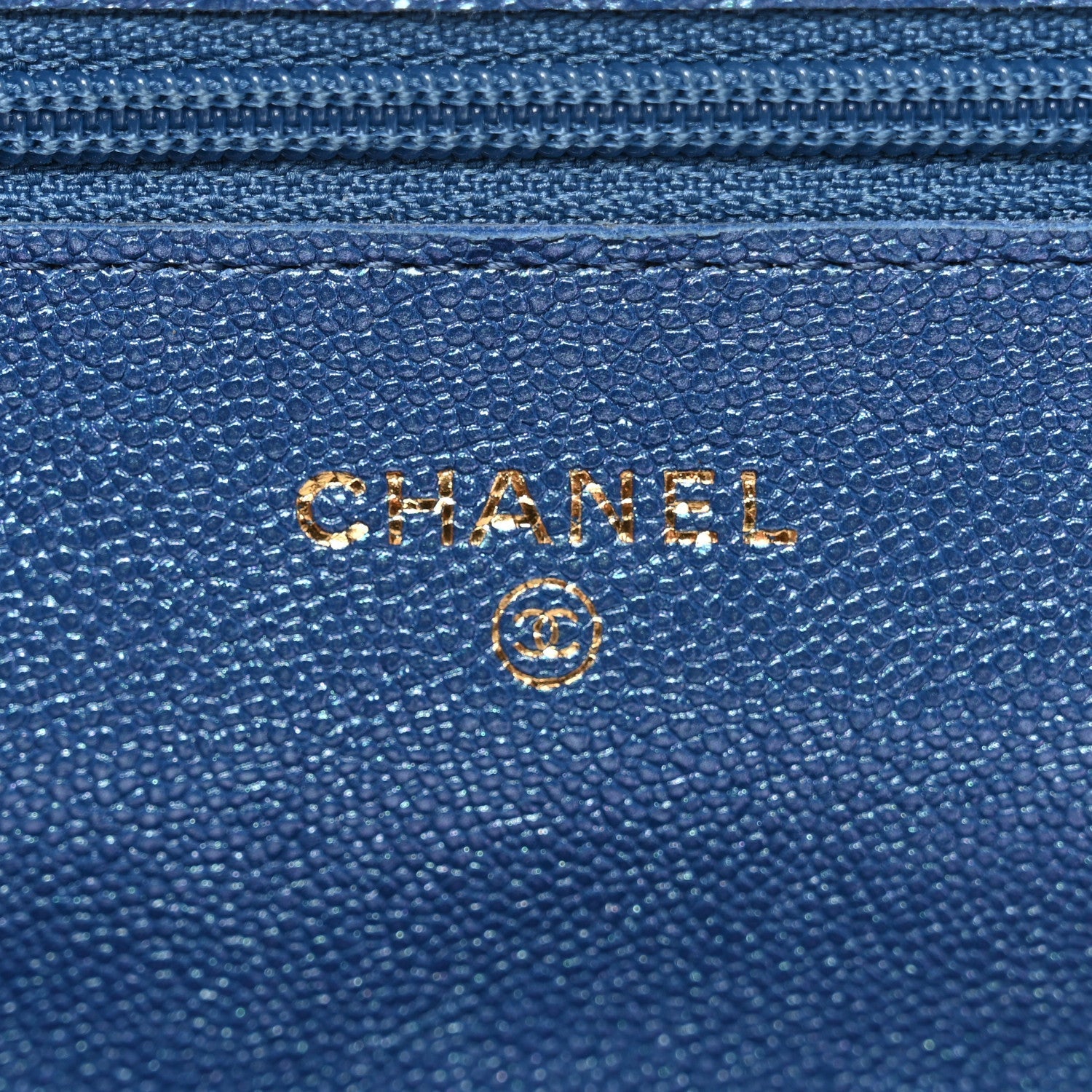 Chanel Iridescent Caviar Quilted Wallet on Chain WOC Dark Blue