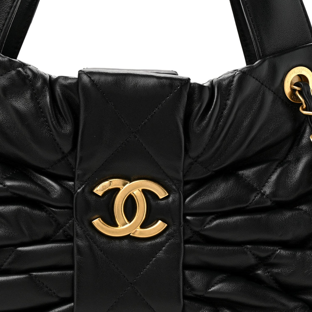 Chanel Lambskin Quilted Bow Bag Black