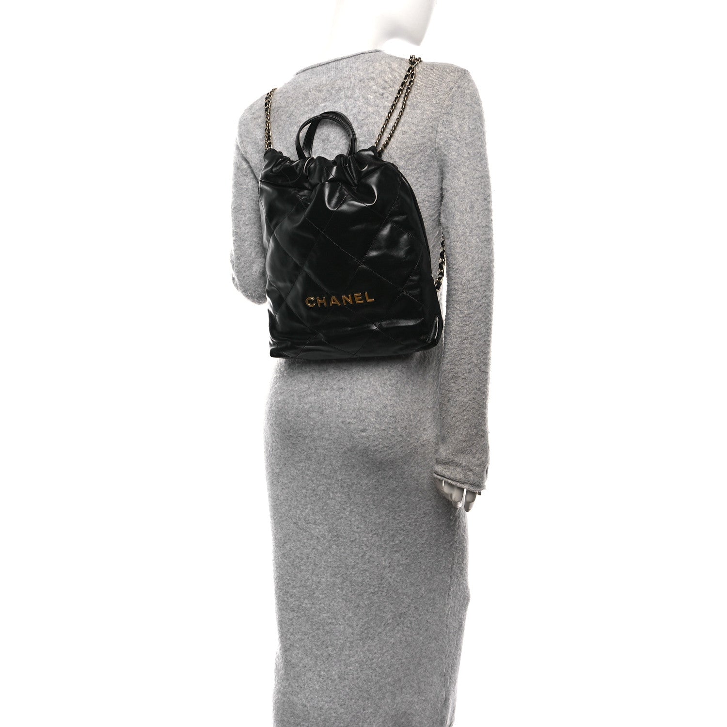 Chanel Shiny Calfskin Quilted Chanel 22 Backpack Black