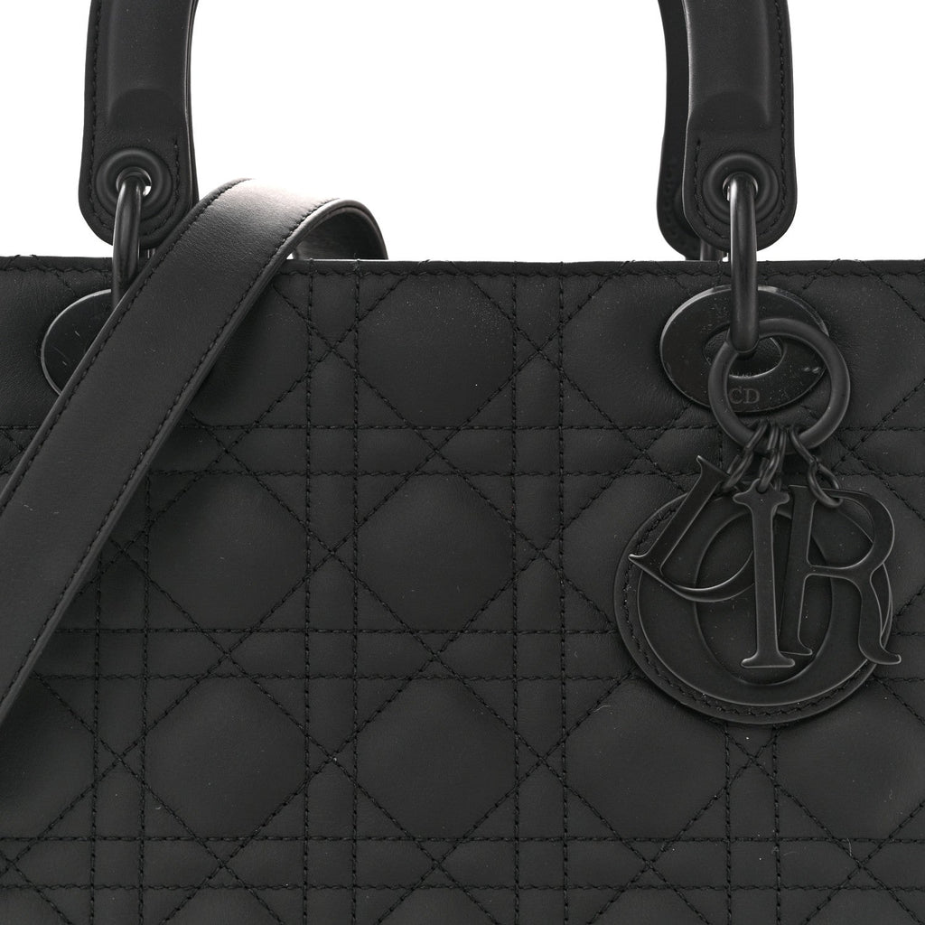 Christian Dior Ultra Matte Calfskin Cannage Medium Lady Dior Black