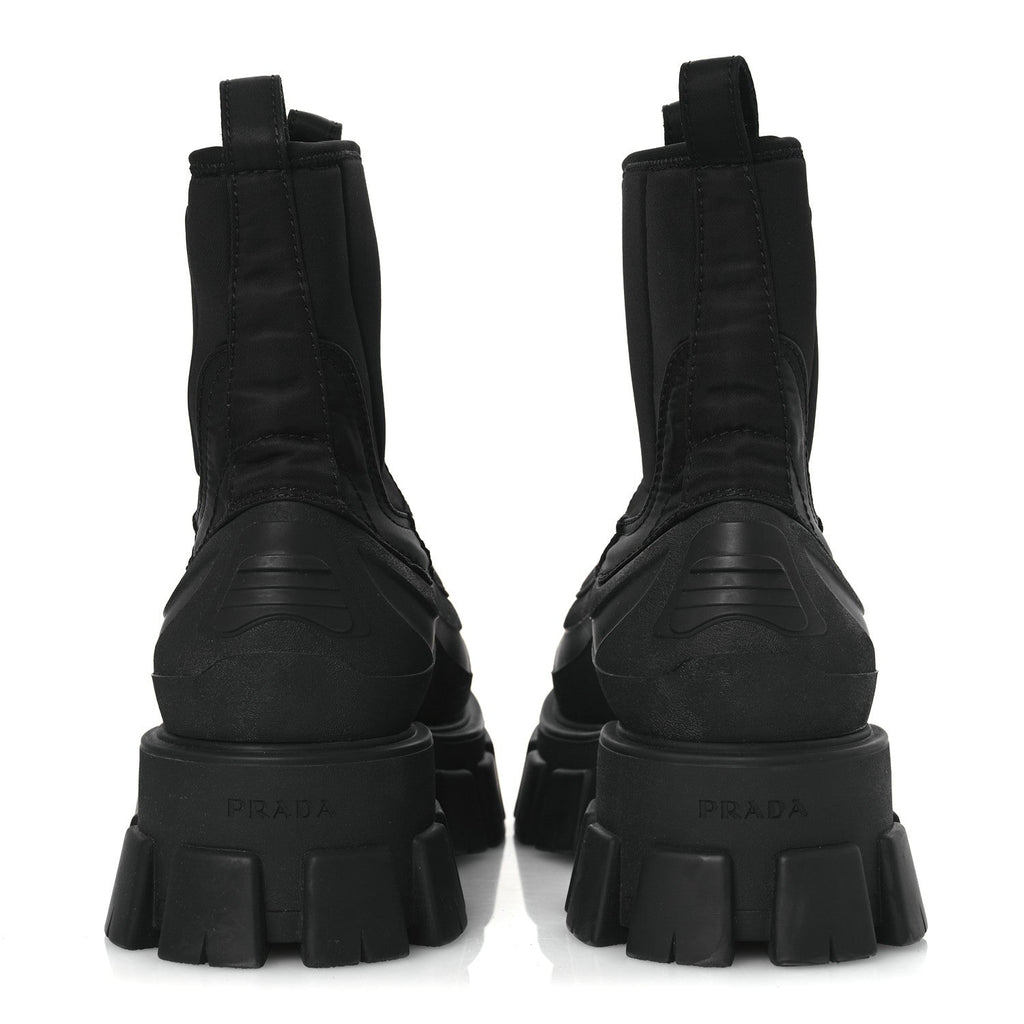 Prada Re-Nylon Gabardine Rubber Triangle Logo Womens Monolith 55mm Ankle Boots 38 Black