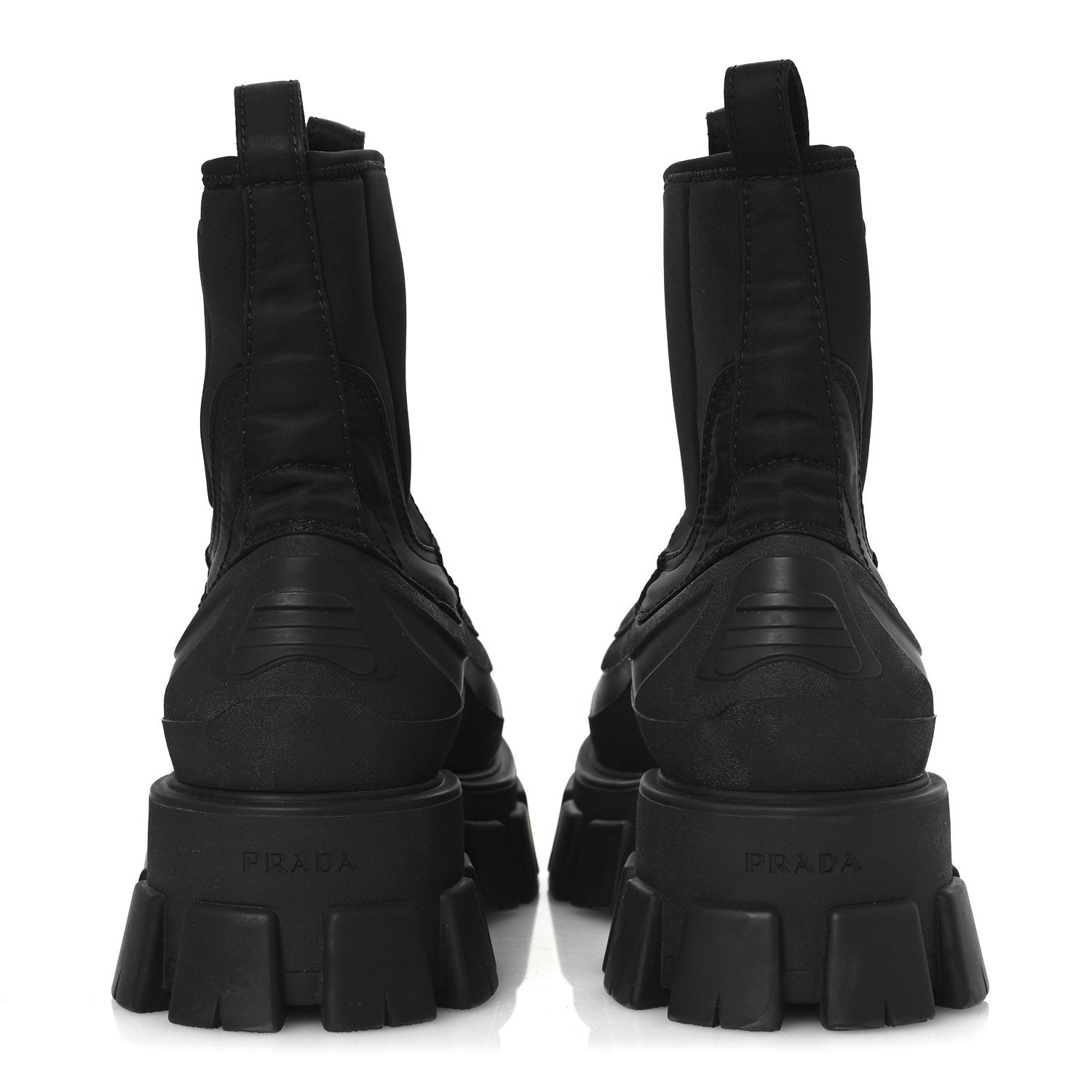 Prada Re-Nylon Gabardine Rubber Triangle Logo Womens Monolith 55mm Ankle Boots 38 Black