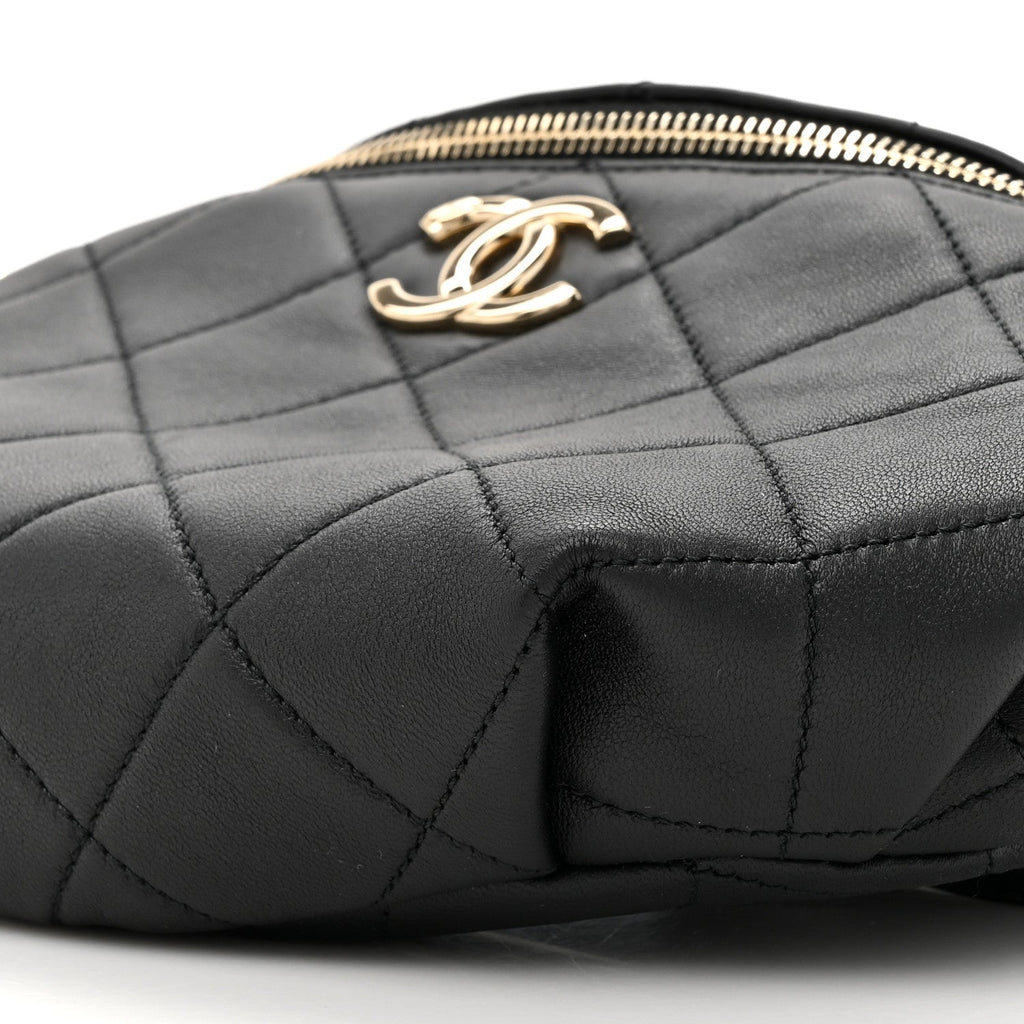 Chanel Lambskin Quilted Resin Bi-Color Waist Bag Fanny Pack Black