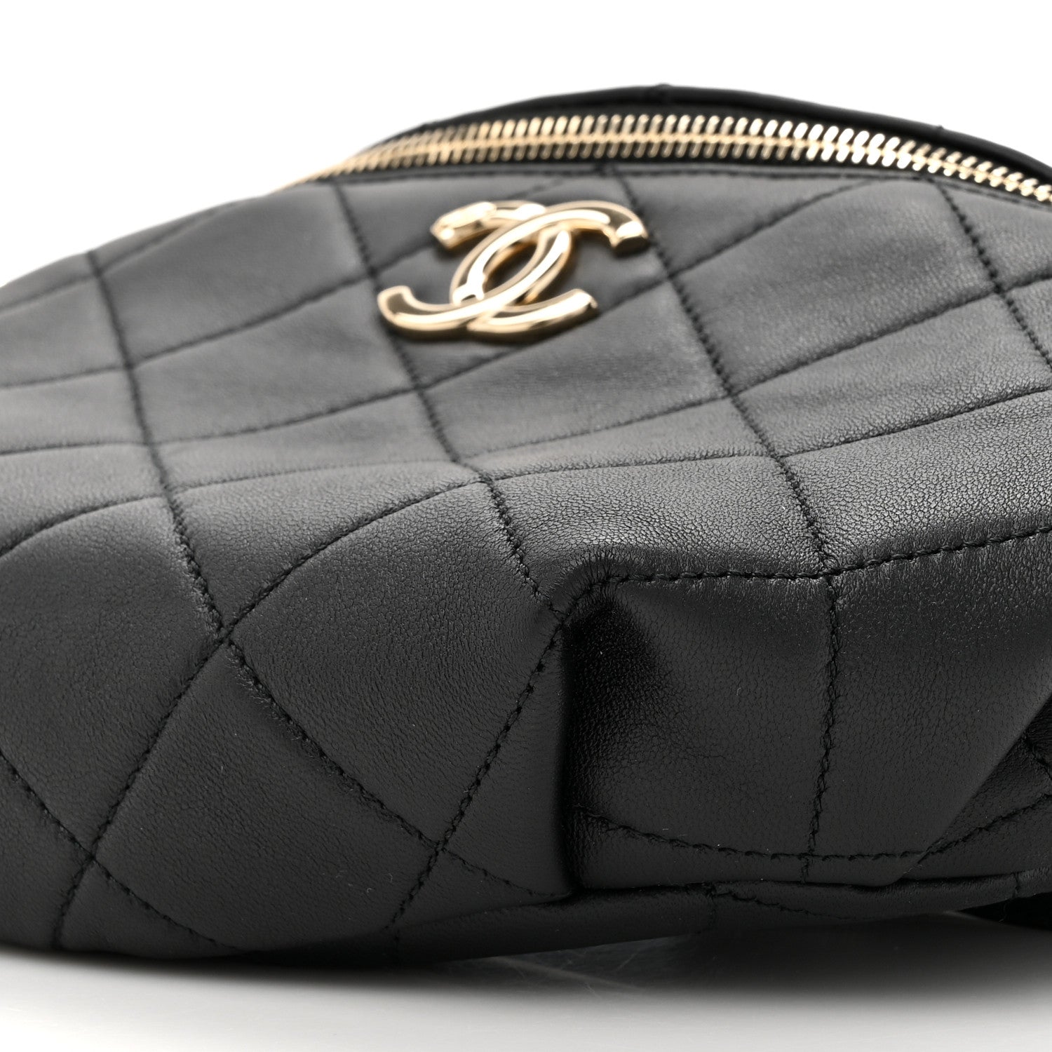 Chanel Lambskin Quilted Resin Bi-Color Waist Bag Fanny Pack Black