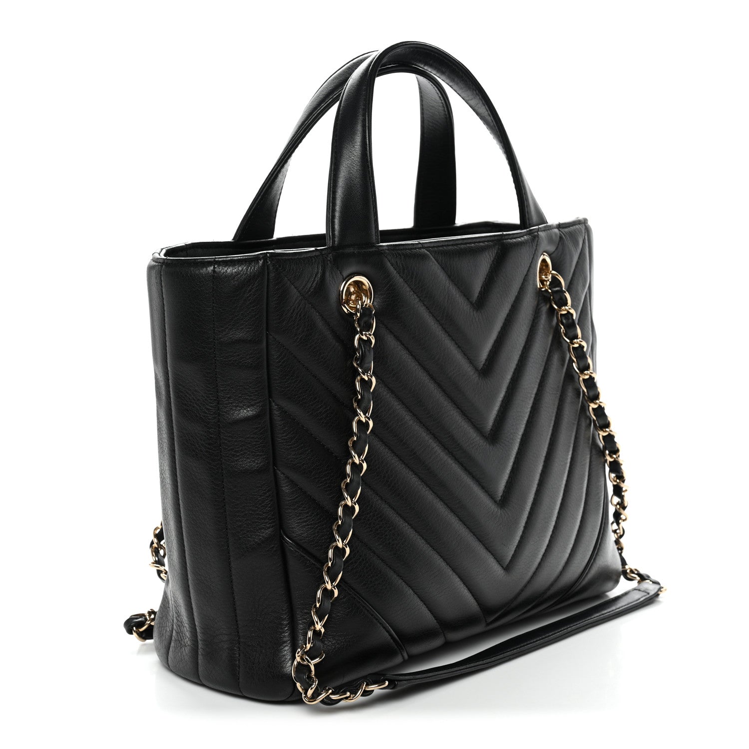 Chanel Calfskin Chevron Quilted Statement Shopping Tote Black