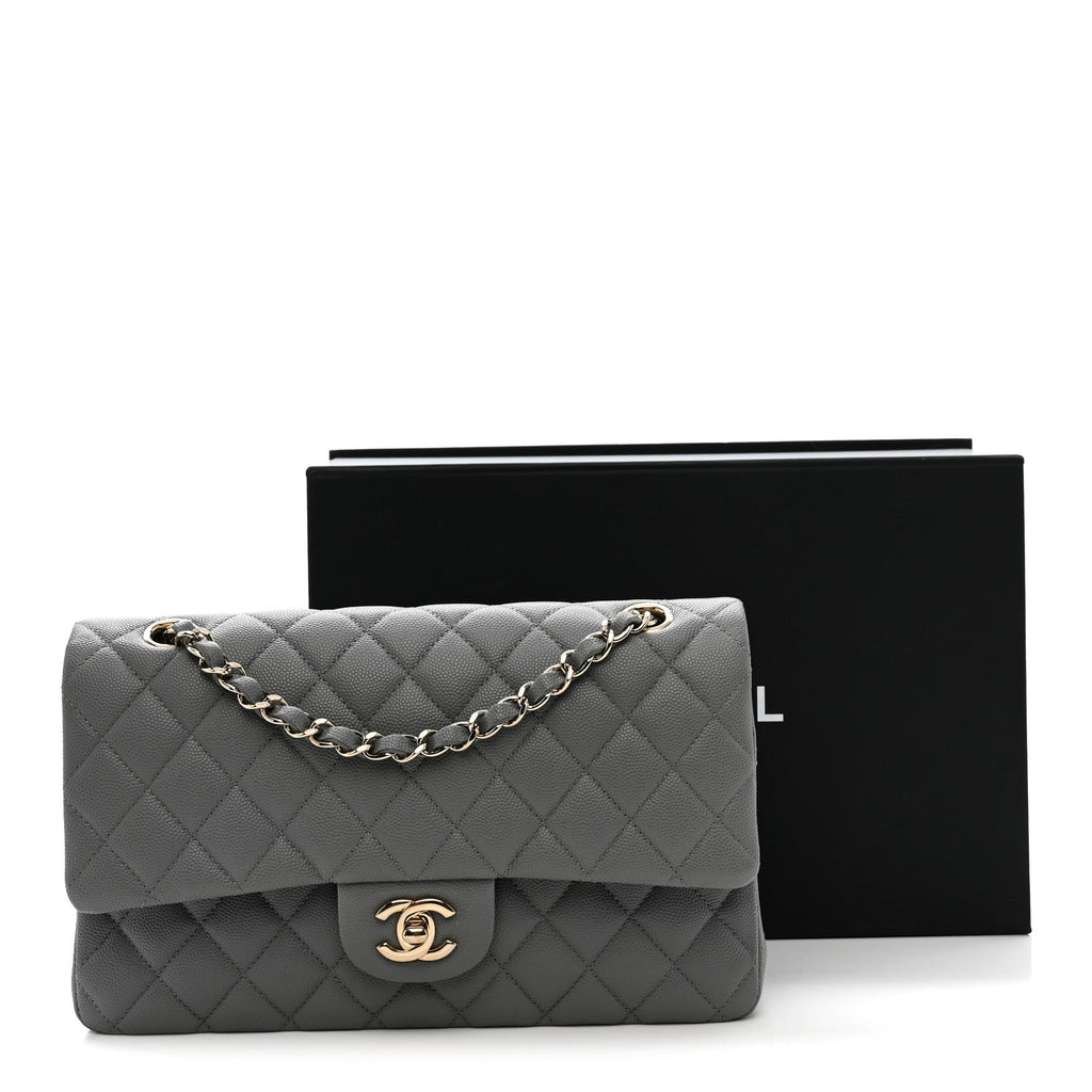 Chanel Caviar Quilted Medium Double Flap Grey