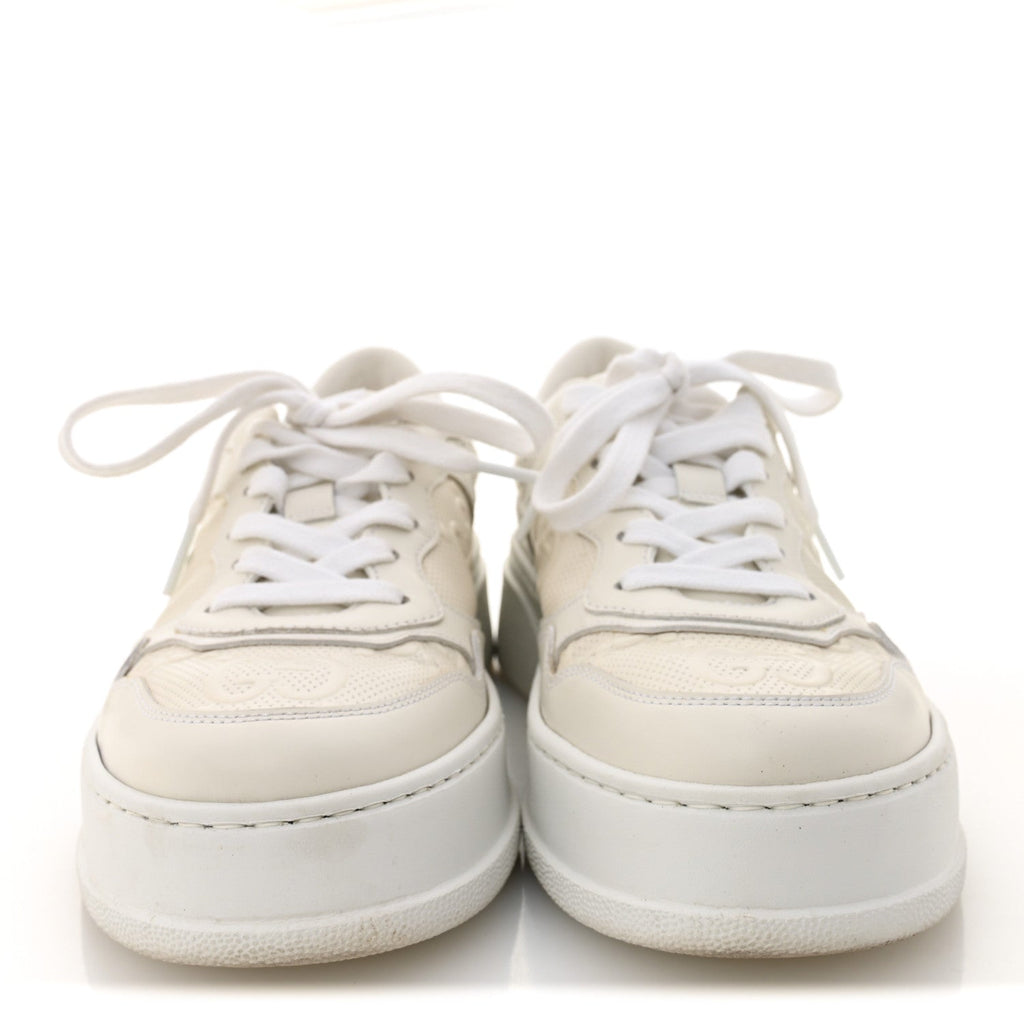 Gucci Calfskin GG Tennis Embossed Perforated Womens Platform 55mm Sneakers 37 Great White