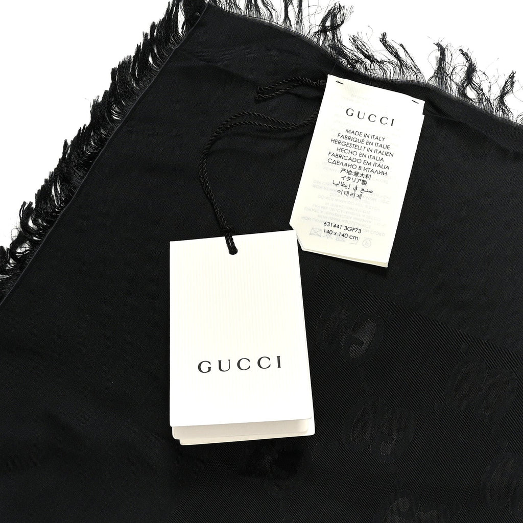 Gucci Viscose Modal GG Monogram Square Shawl Black