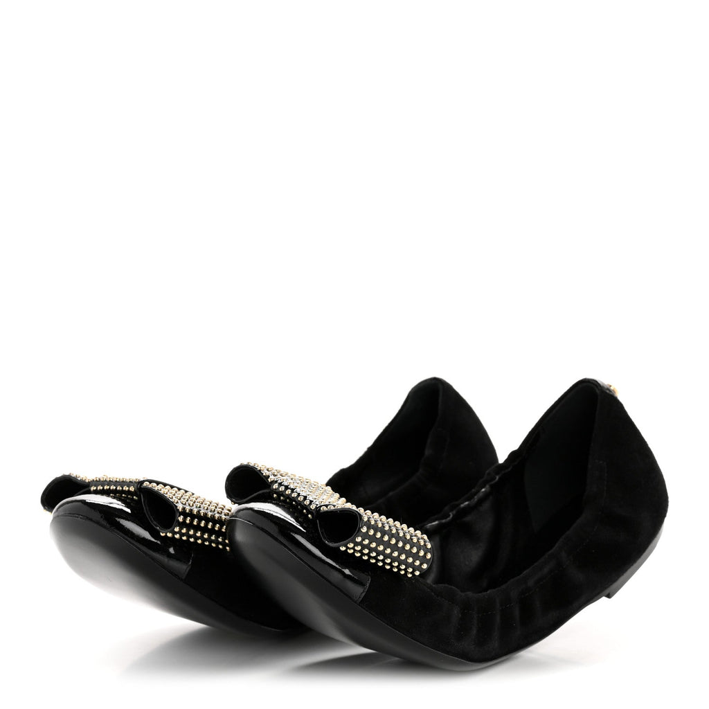 Louis Vuitton Suede Patent Studded Flirty Ballerina Bow Flats 39.5 Black