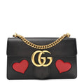 Gucci Knight Calfskin Malaga Kid Heart Medium GG Marmont Chain Handle Bag Black Hibiscus Red Multicolor