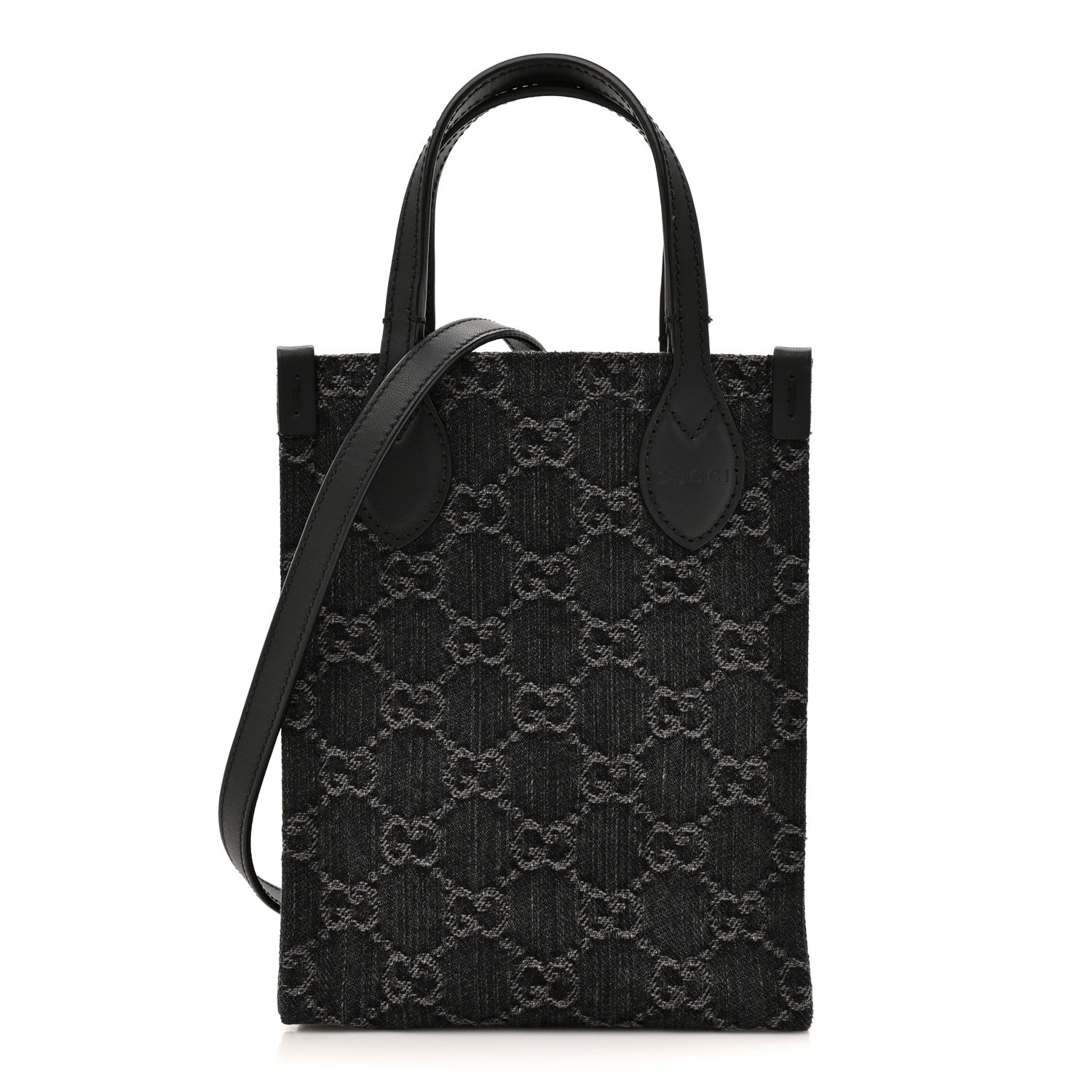 Gucci Denim GG Monogram Dollar Calfskin Mini Ophidia Tote Black Grey