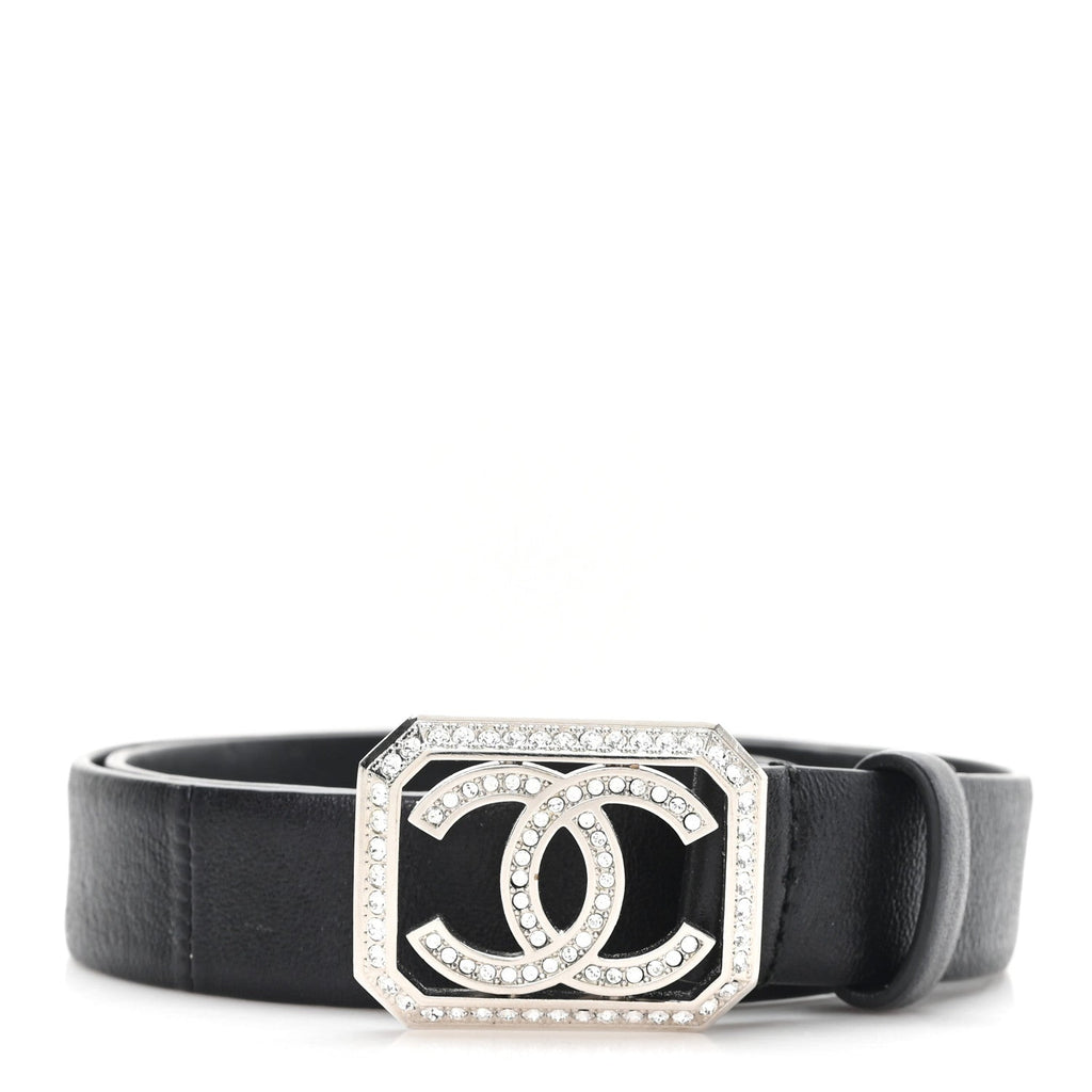 Calfskin Crystal CC Vendome 75 30 Belt  Black