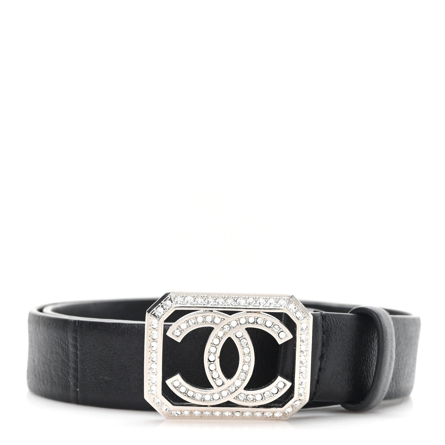 Calfskin Crystal CC Vendome 75 30 Belt  Black