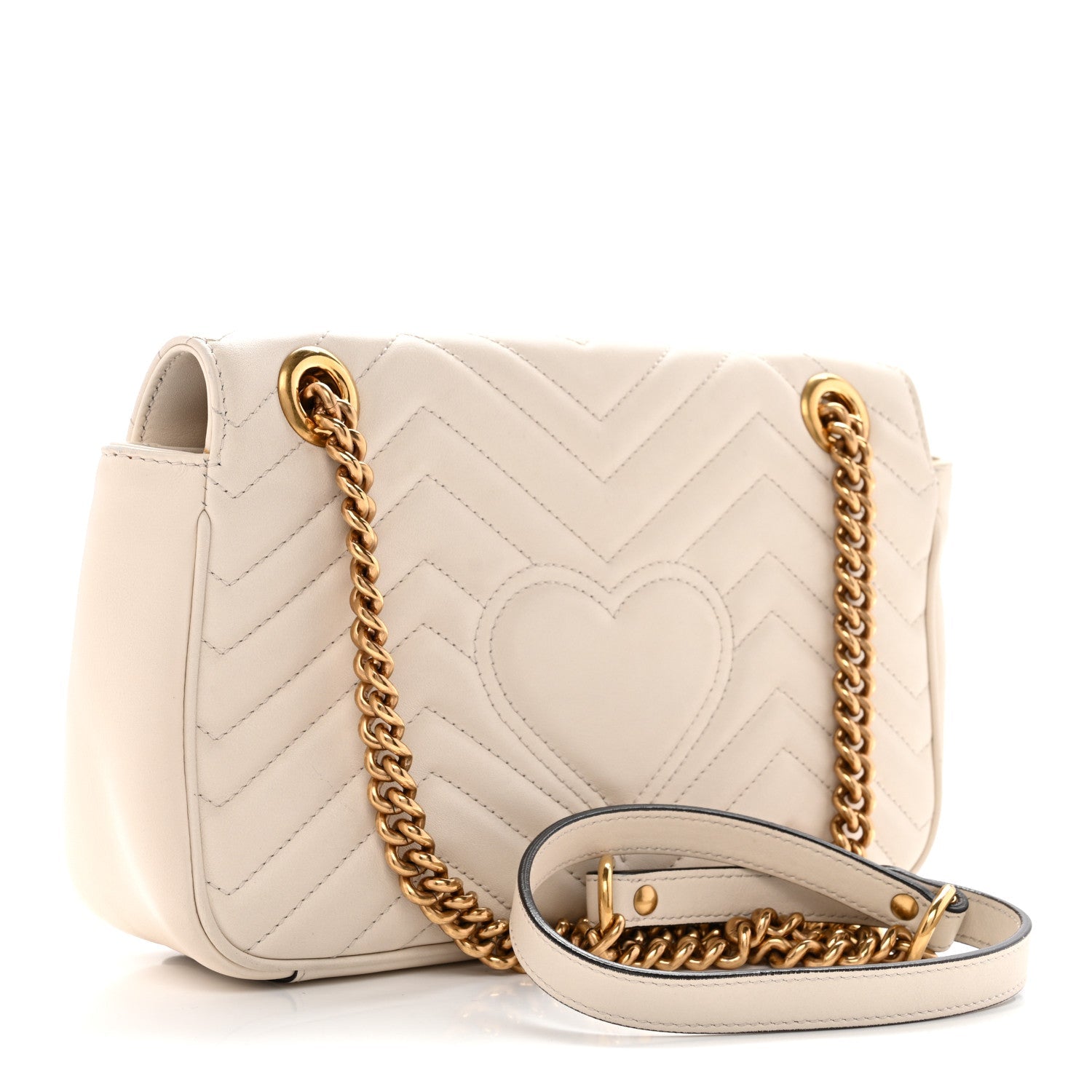 Gucci Calfskin Matelasse Small GG Marmont Shoulder Bag White