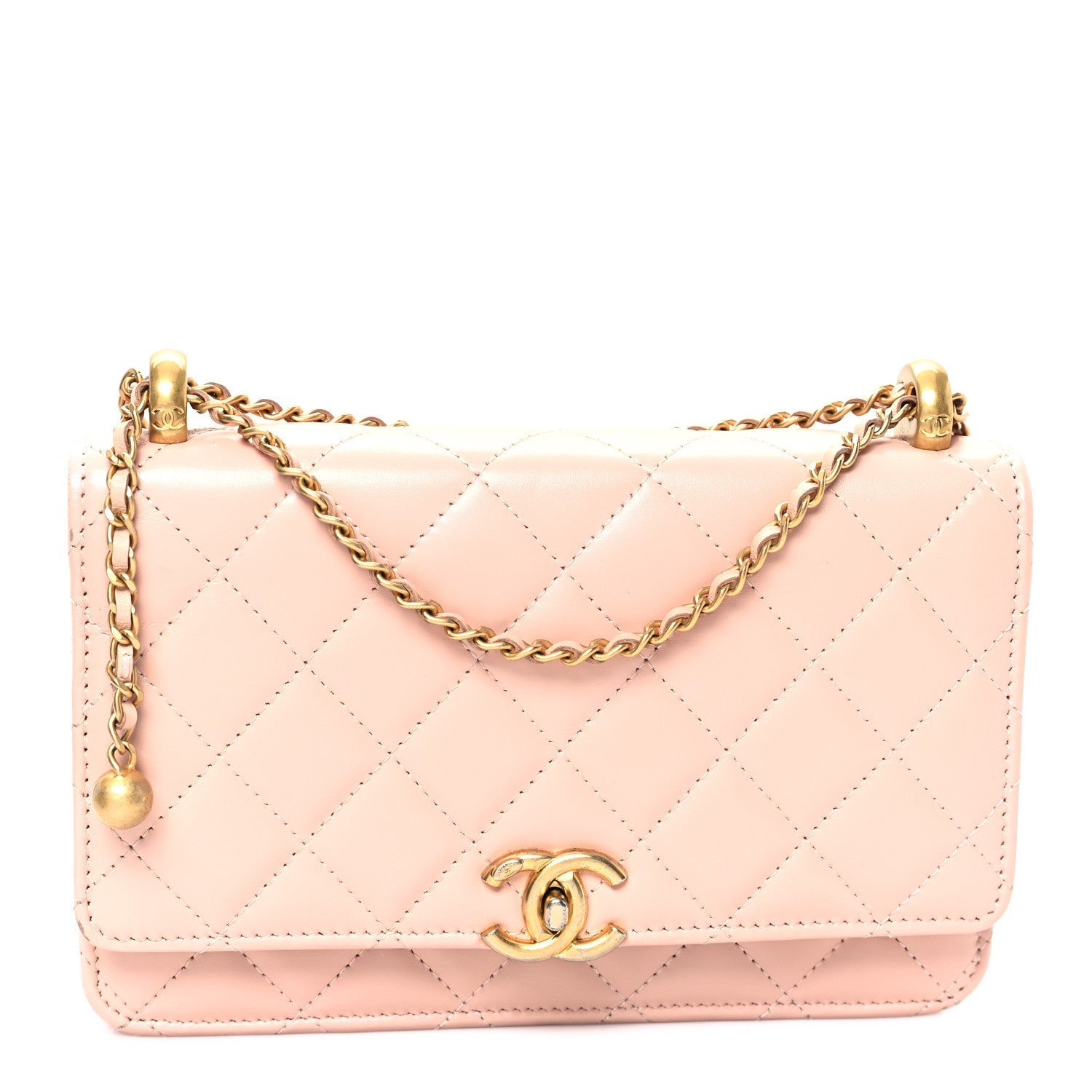 Chanel Calfskin Quilted Perfect FIt Wallet On Chain WOC Light Pink