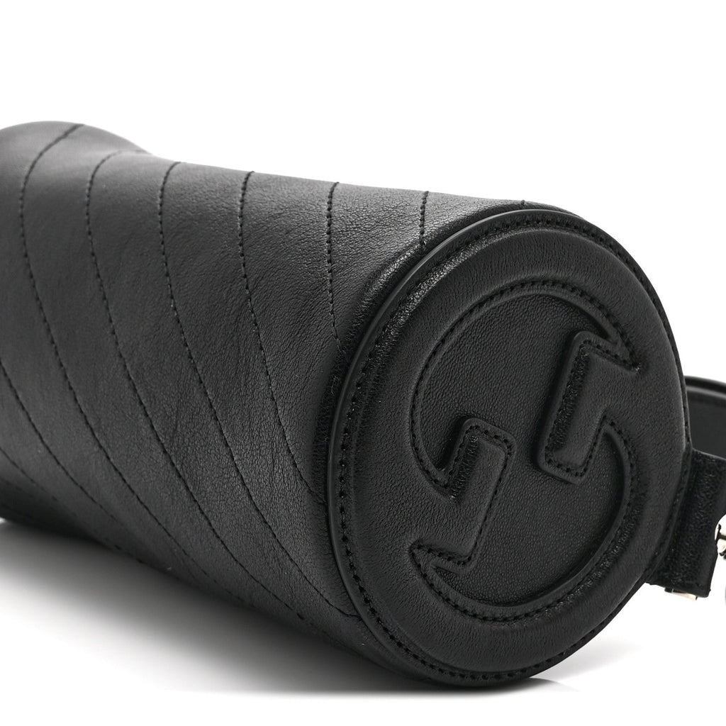 Gucci Sakai Be Green Calfskin Diagonal Stitched Mini Blondie Barrel Shoulder Bag Black