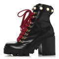 Gucci Magnum Calfskin Pearl Lace Up Combat Ankle Boots 36.5 Black