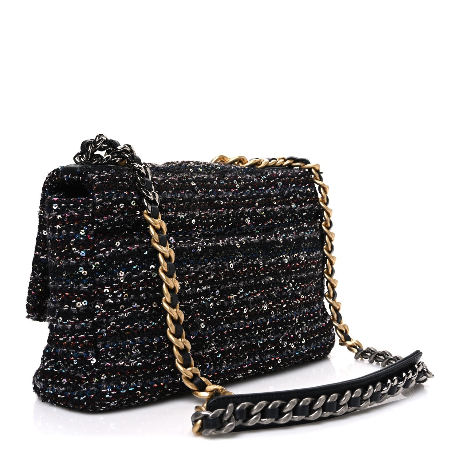 Chanel Tweed Sequin Quilted Medium Chanel 19 Flap Black Multicolor