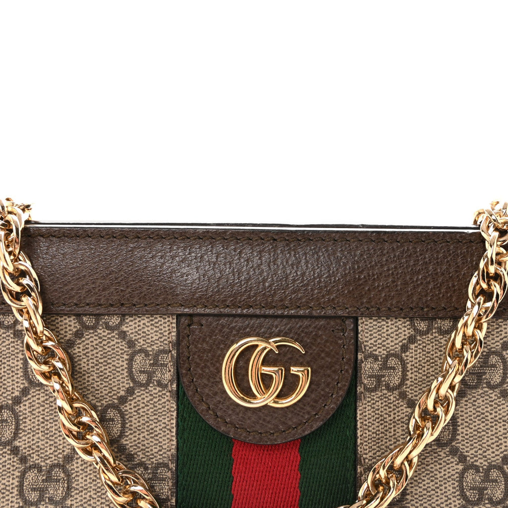 Gucci GG Supreme Monogram Web Small Ophidia Chain Shoulder Bag Brown
