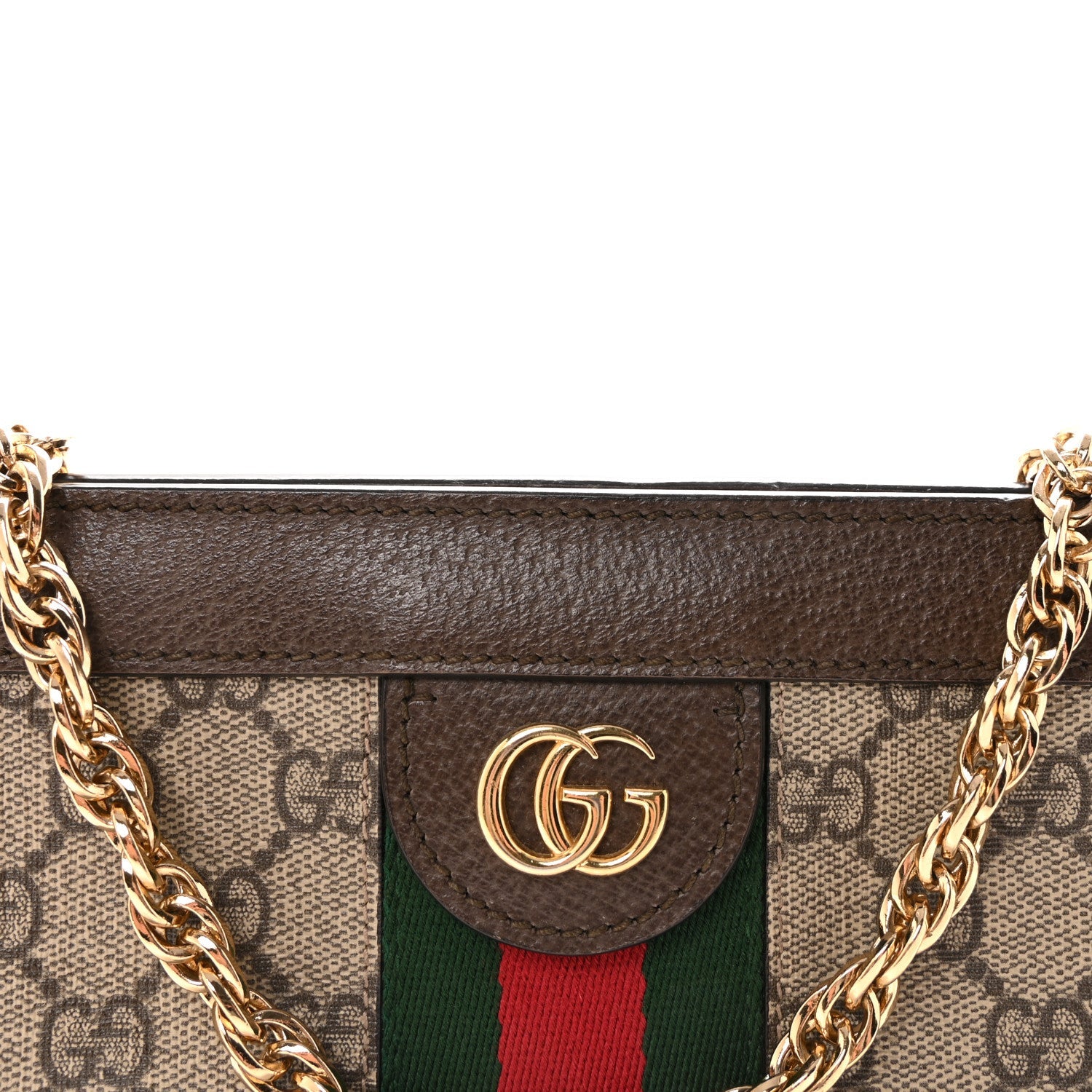 Gucci GG Supreme Monogram Web Small Ophidia Chain Shoulder Bag Brown