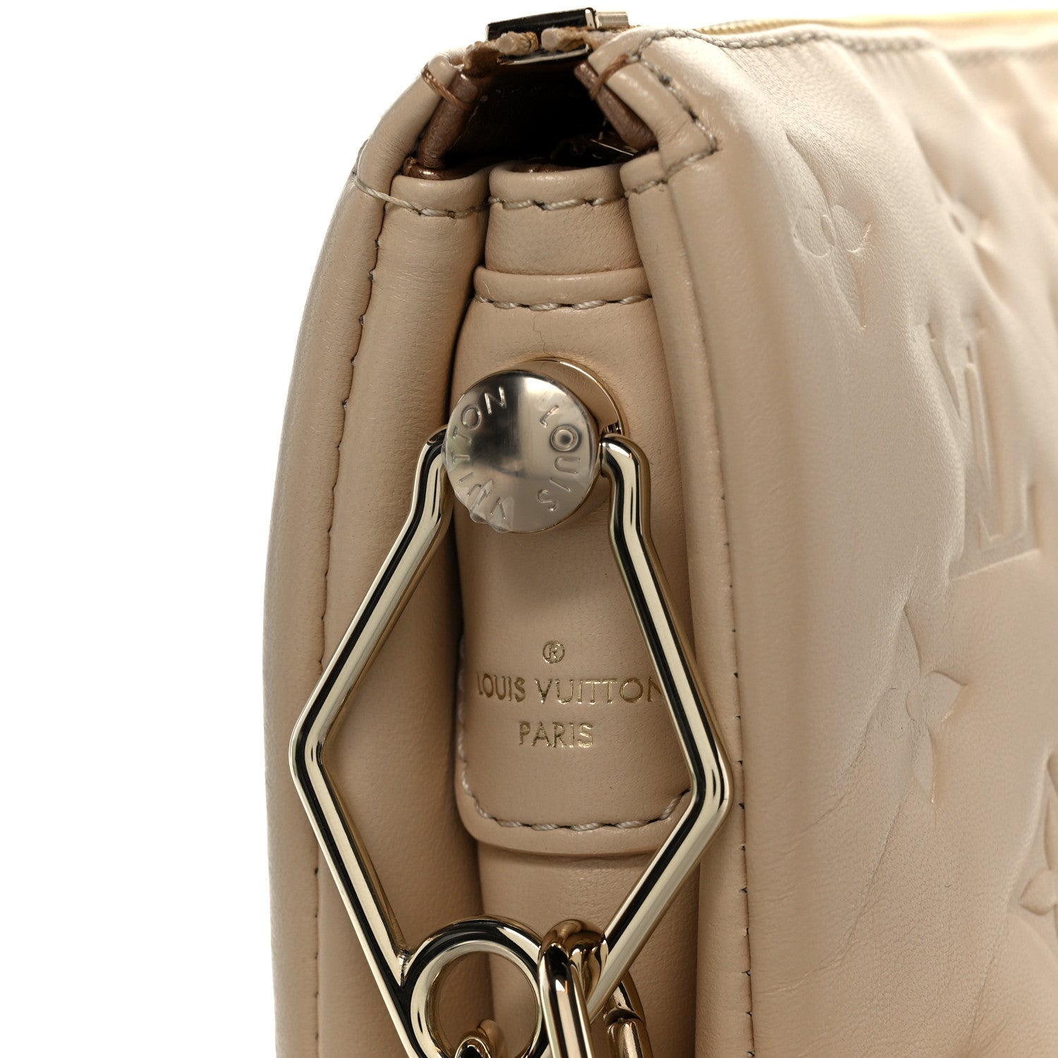 Louis Vuitton Lambskin Swarovski Crystal Embossed Monogram Coussin PM Nude