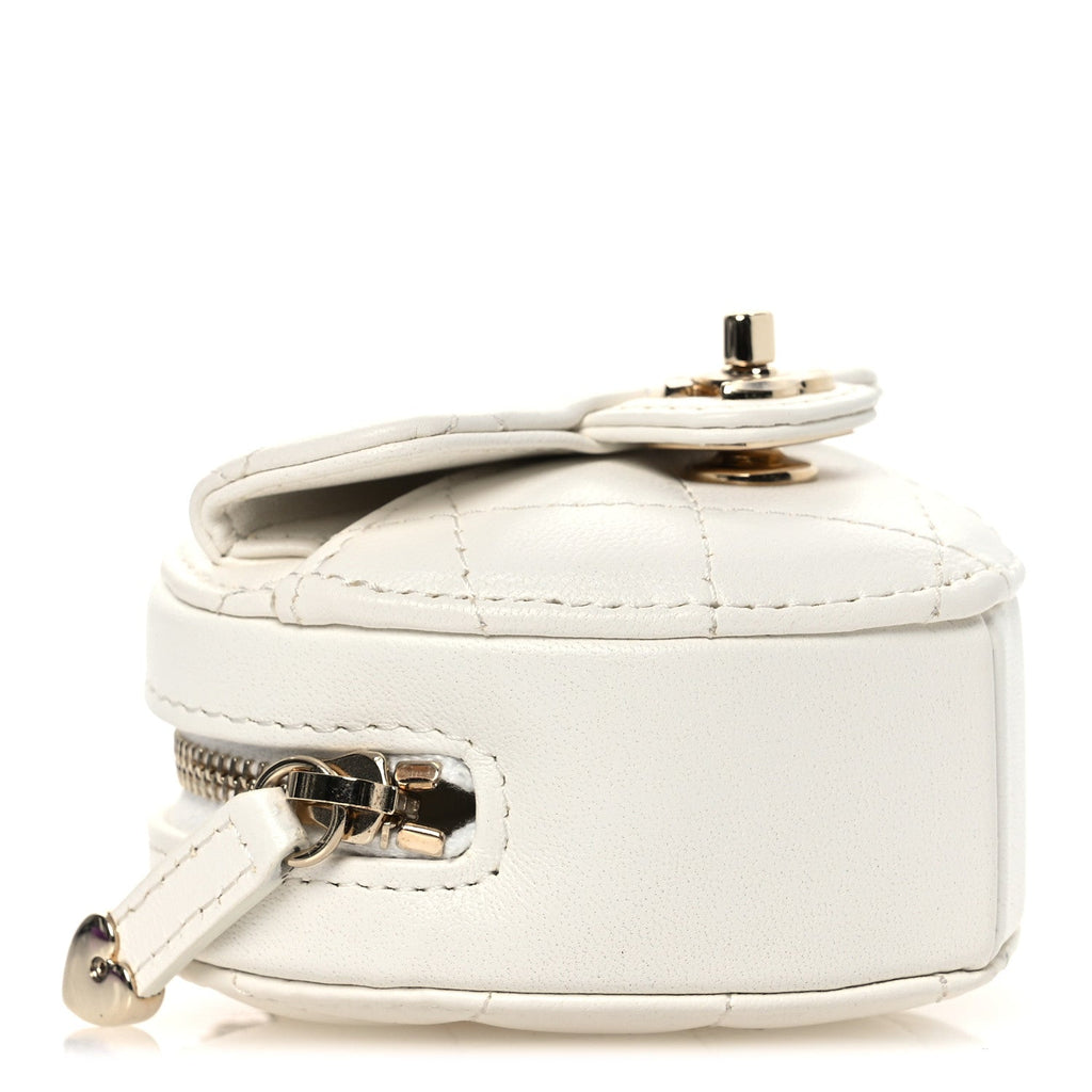 Chanel Lambskin Quilted CC In Love Heart Coin Purse With Chain White
