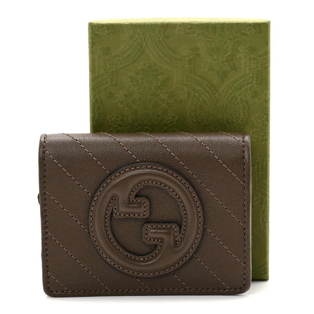 Gucci Sakai Be Green Calfskin Diagonal Stitched Blondie Card Case Wallet Craclet Brown