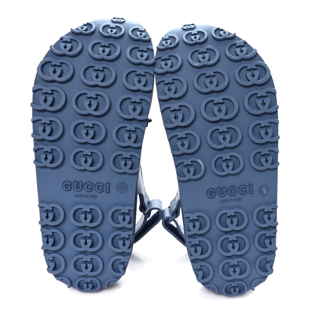 Gucci Soft Rubber Horsebit Mens Platform Slingback Sandals 5 Washed Indigo