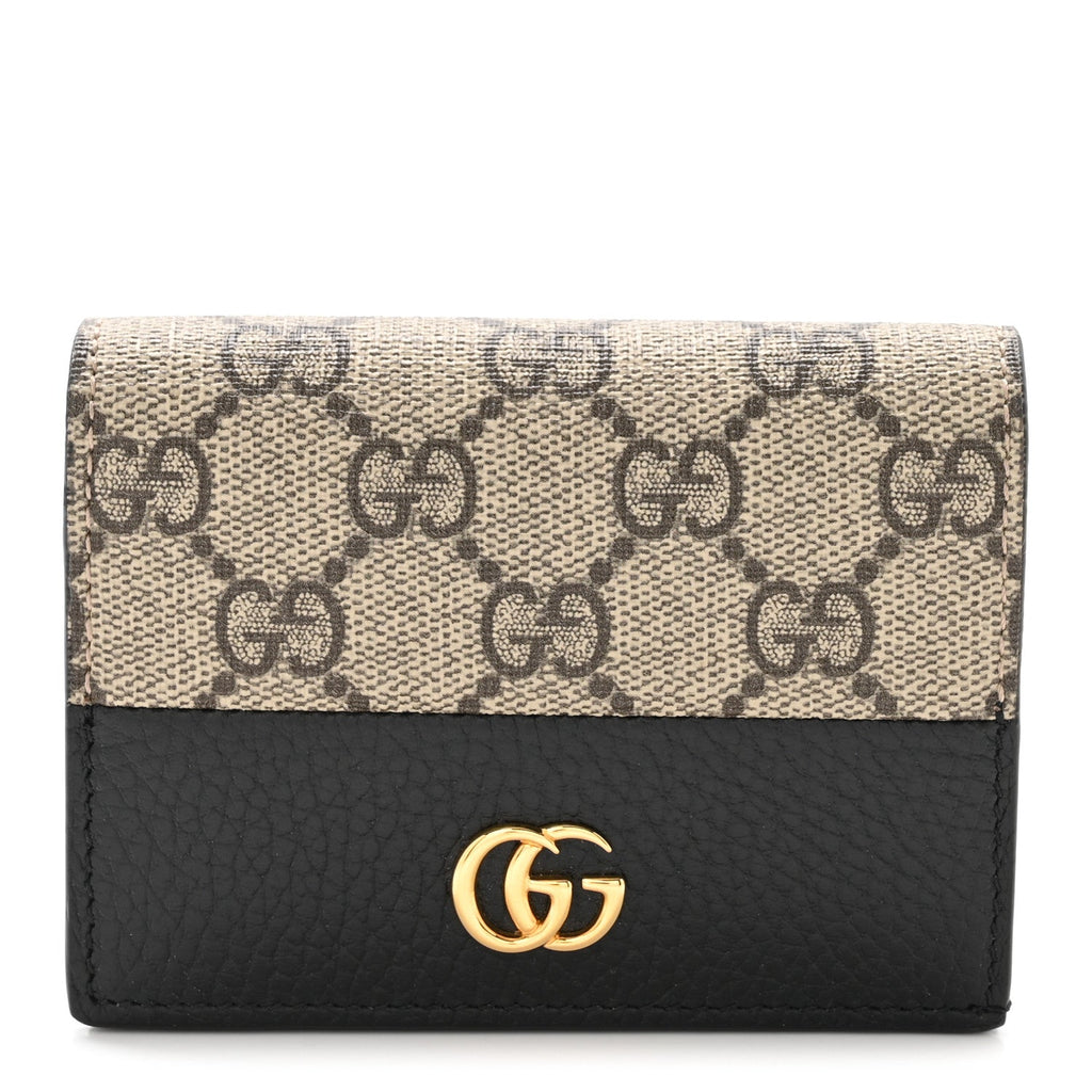 Gucci Dollar Calfskin GG Supreme Monogram GG Marmont Card Case Black Beige Ebony