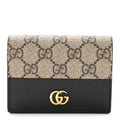 Gucci Dollar Calfskin GG Supreme Monogram GG Marmont Card Case Black Beige Ebony