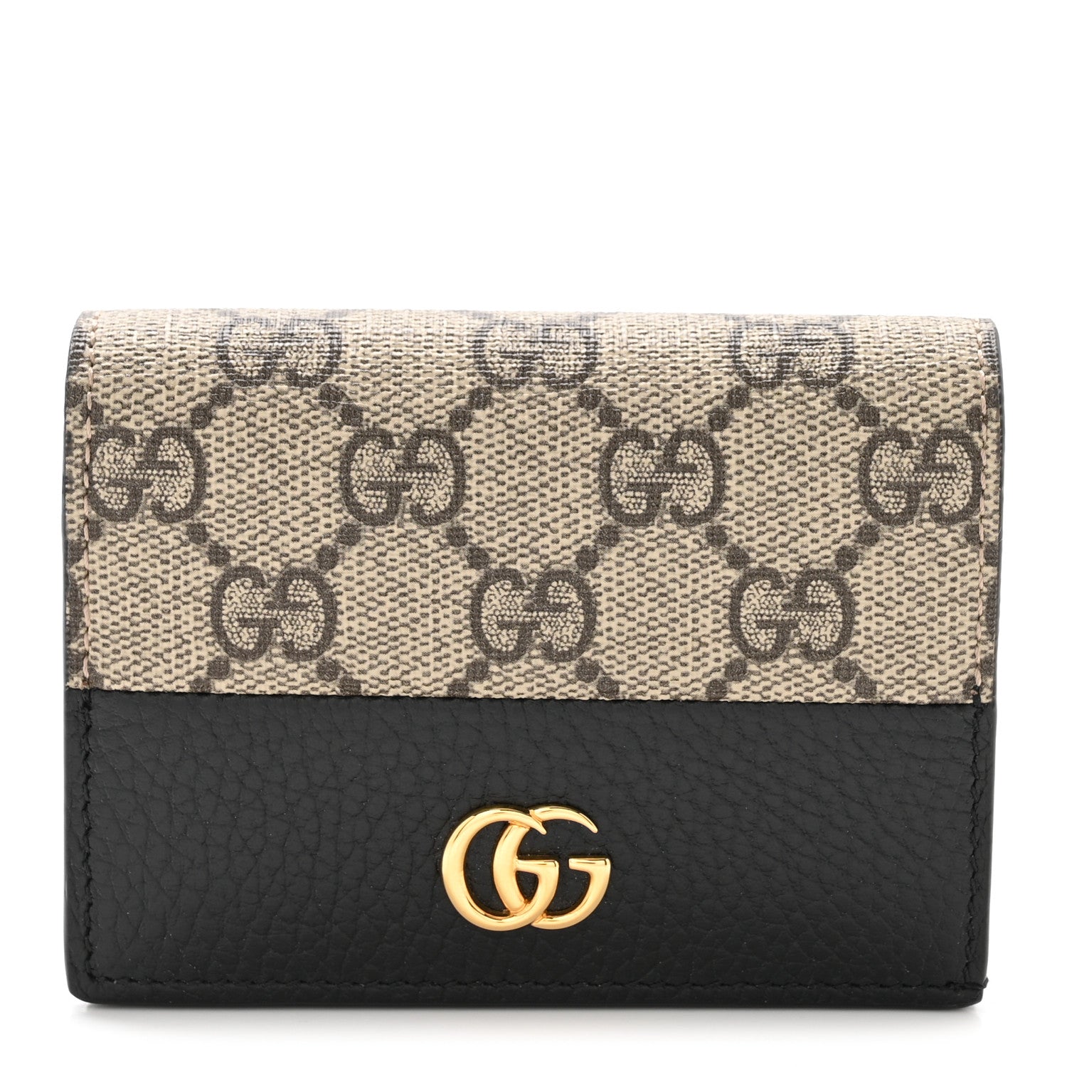 Gucci Dollar Calfskin GG Supreme Monogram GG Marmont Card Case Black Beige Ebony