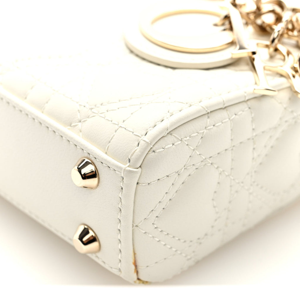 Christian Dior Calfskin Cannage Dioramour Micro Lady Dior Dior White