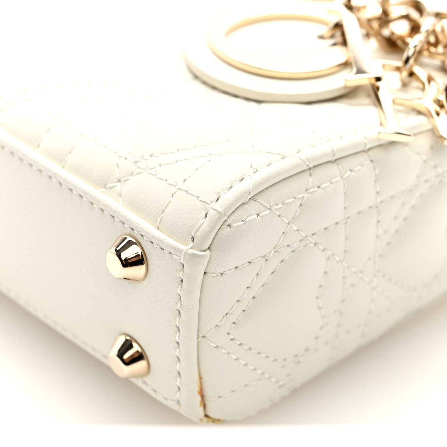 Christian Dior Calfskin Cannage Dioramour Micro Lady Dior Dior White