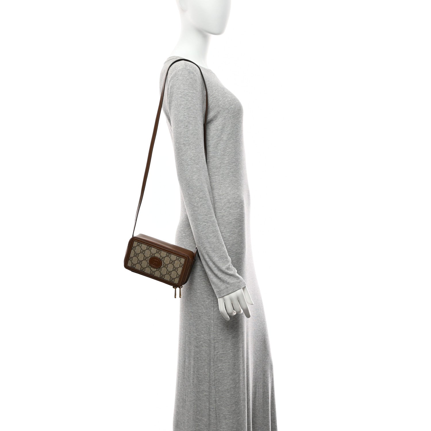 Gucci GG Supreme Monogram Azalea Calfskin Mini Retro Interlocking G Mini Shoulder Bag Beige Ebony Brown Sugar