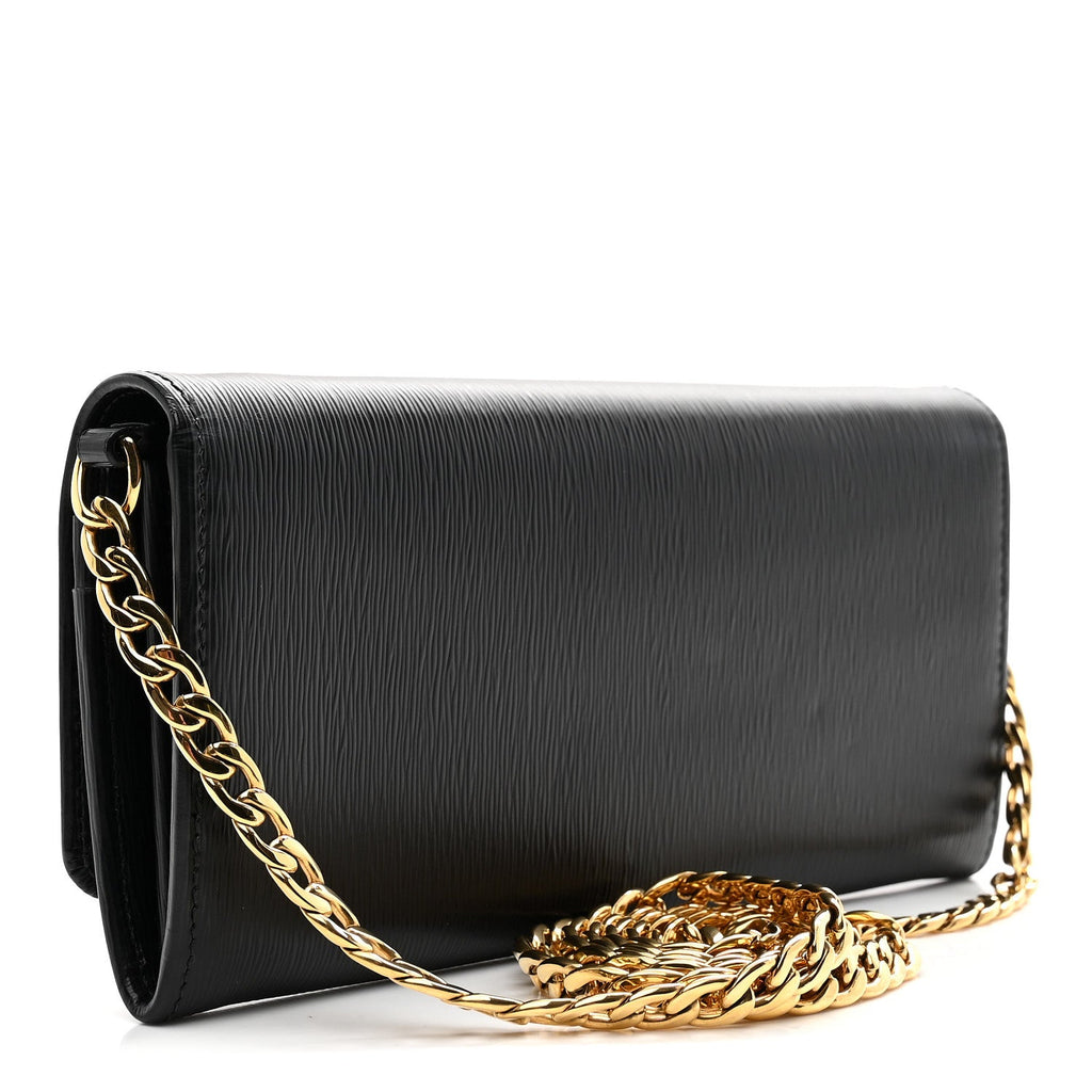 Prada Vitello Move Metal Oro Chain Wallet Black