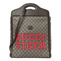 Gucci GG Supreme Monogram Textured Dollar Calfskin Web Gucci Tiger Slip Handle Tote Beige Ebony Live Red New Shamarock New Acero
