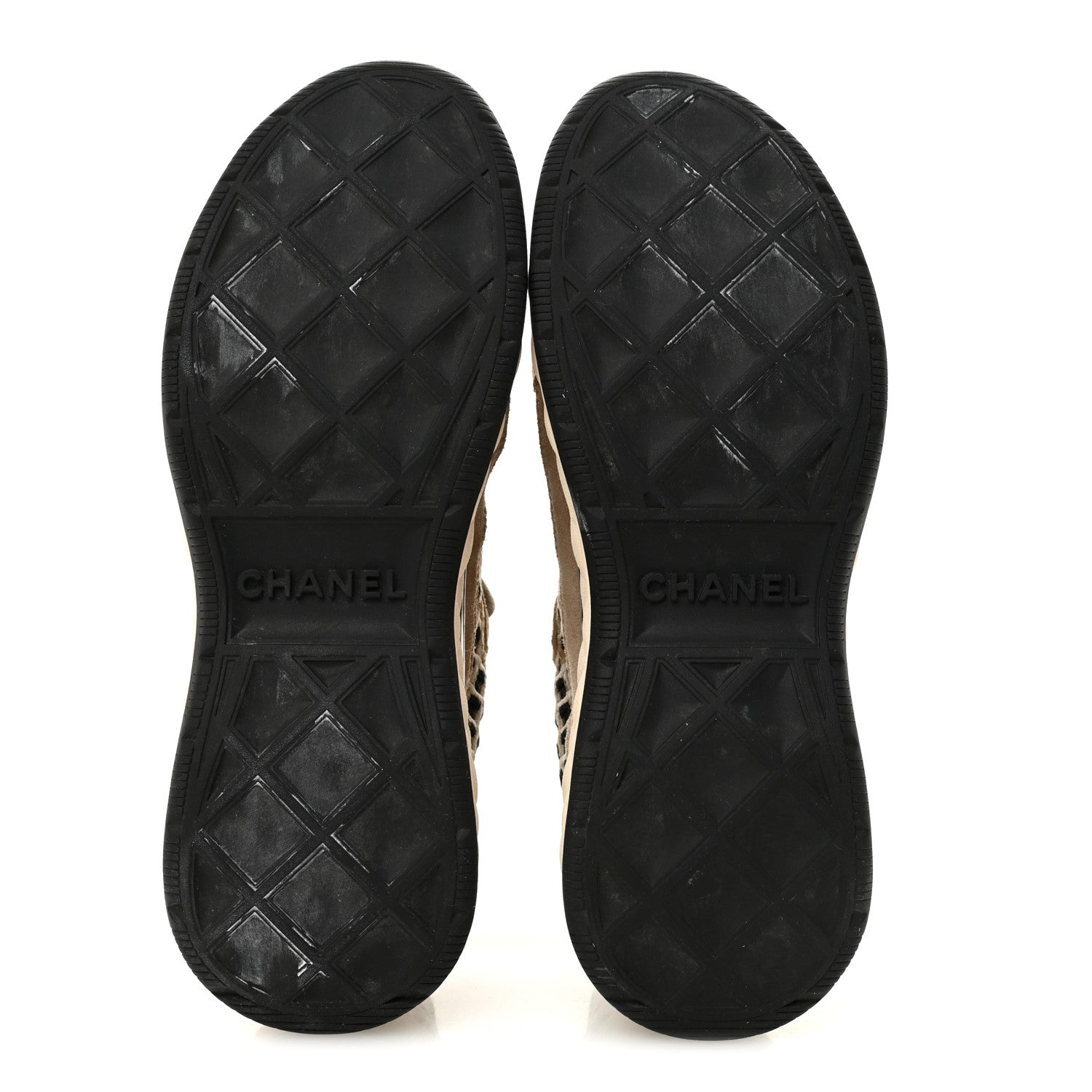Chanel Suede Calfskin Embroidered CC Sneakers 39 Beige Black