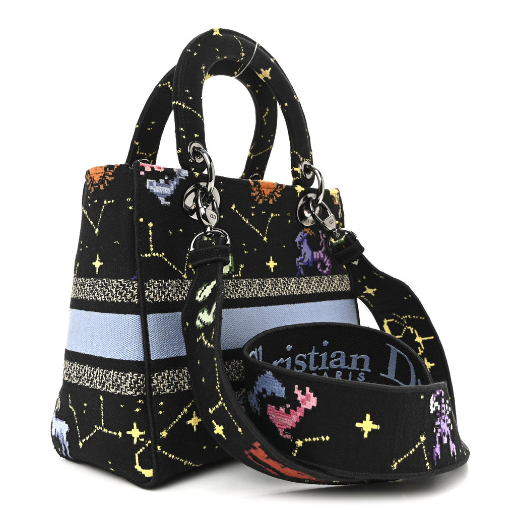Christian Dior Canvas Pixel Zodiac Embroidered Medium Lady D-Lite Nero Multicolor