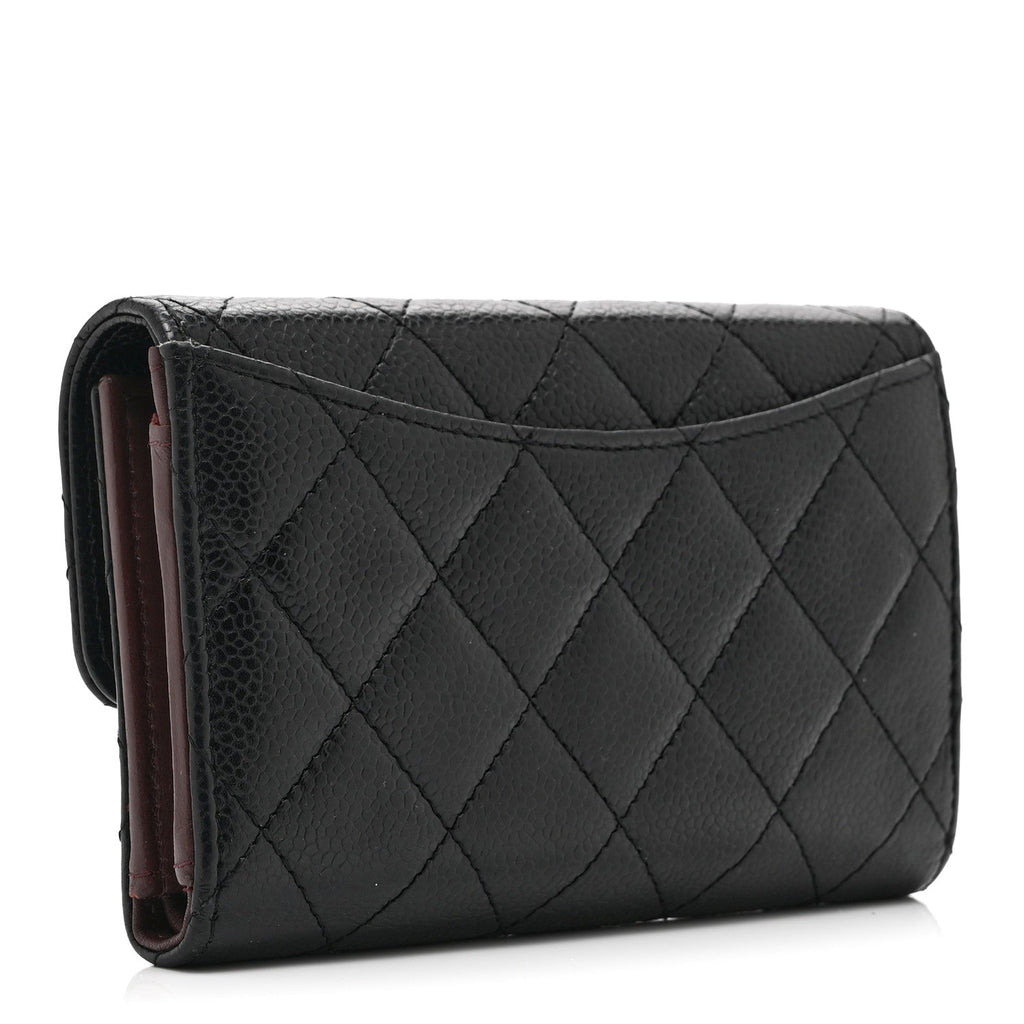 Caviar Quilted Medium Flap Wallet Black