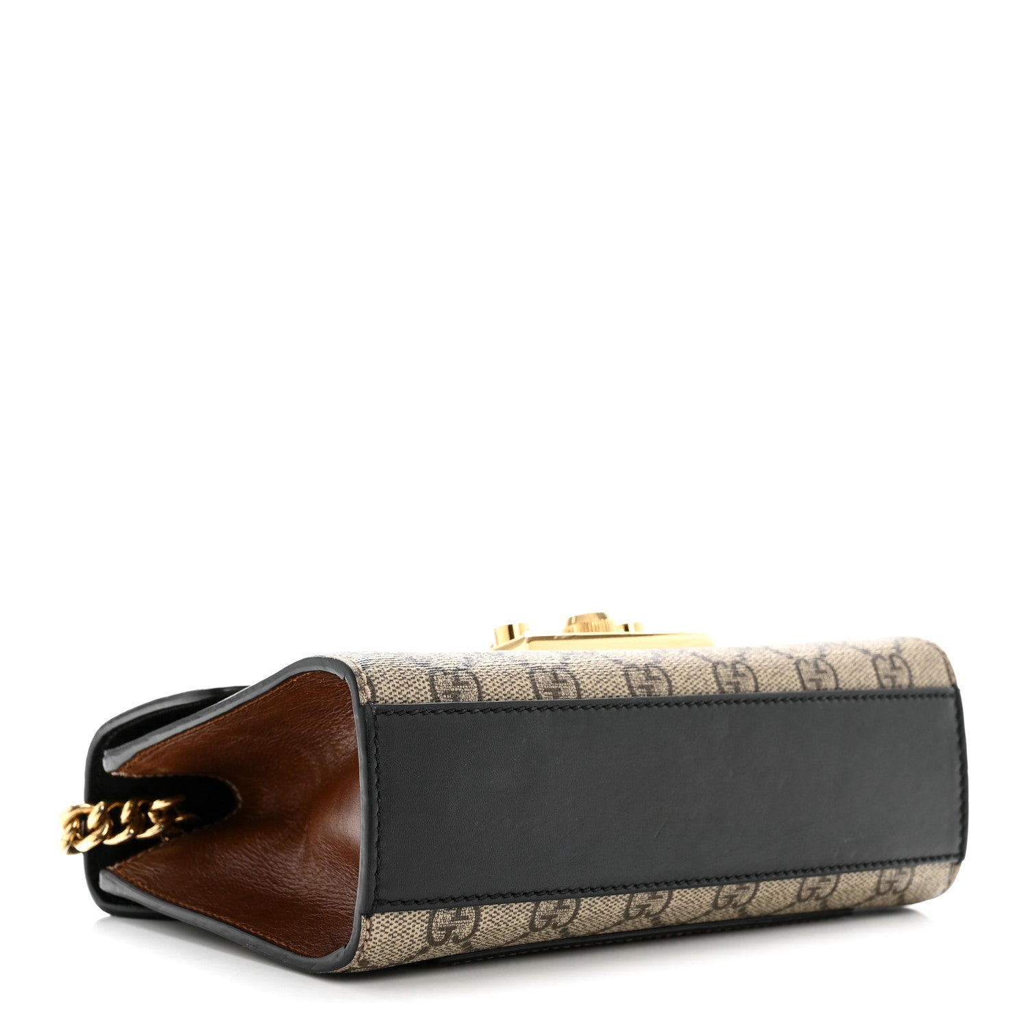 Gucci GG Supreme Monogram Calfskin Small Padlock Shoulder Bag Beige Black Cuir
