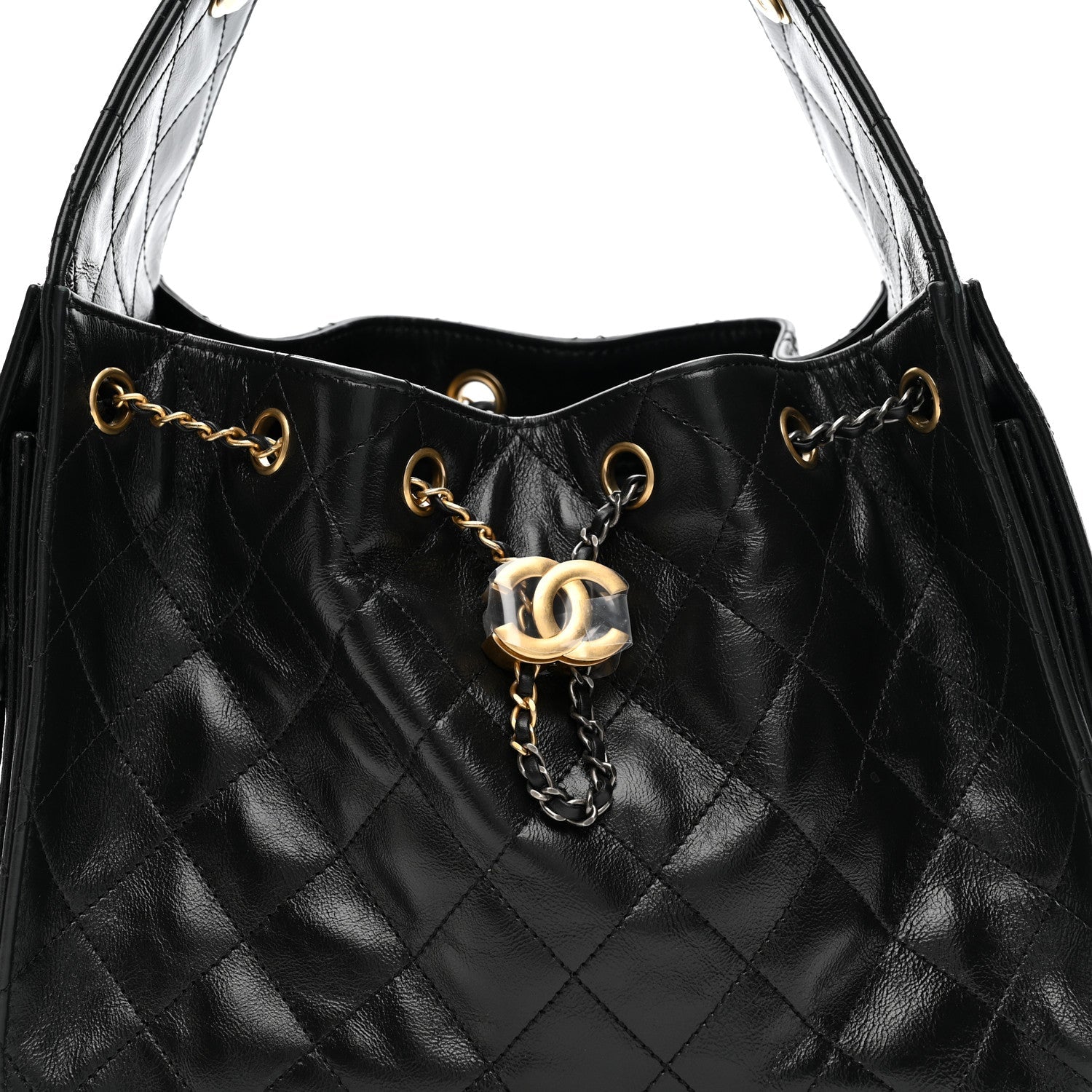 Chanel Shiny Crumpled Calfskin Quilted Small Chanel 25 Handbag Black