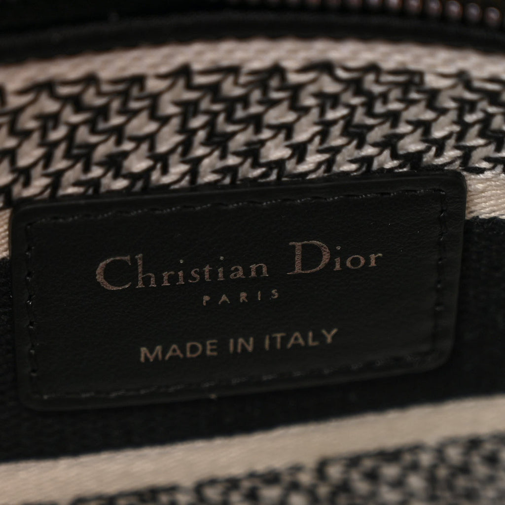 Christian Dior Canvas Houndstooth Embroidered Medium Lady D-Lite Black White