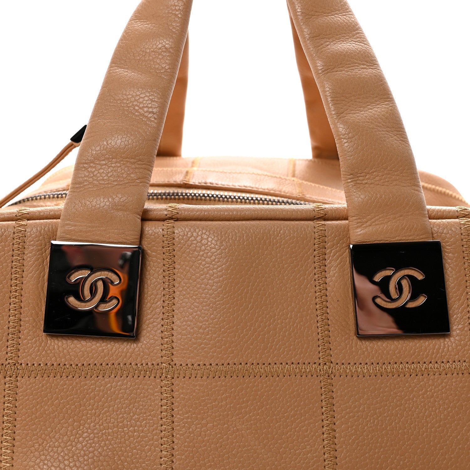 Chanel Caviar Square Stitched Bowler Beige