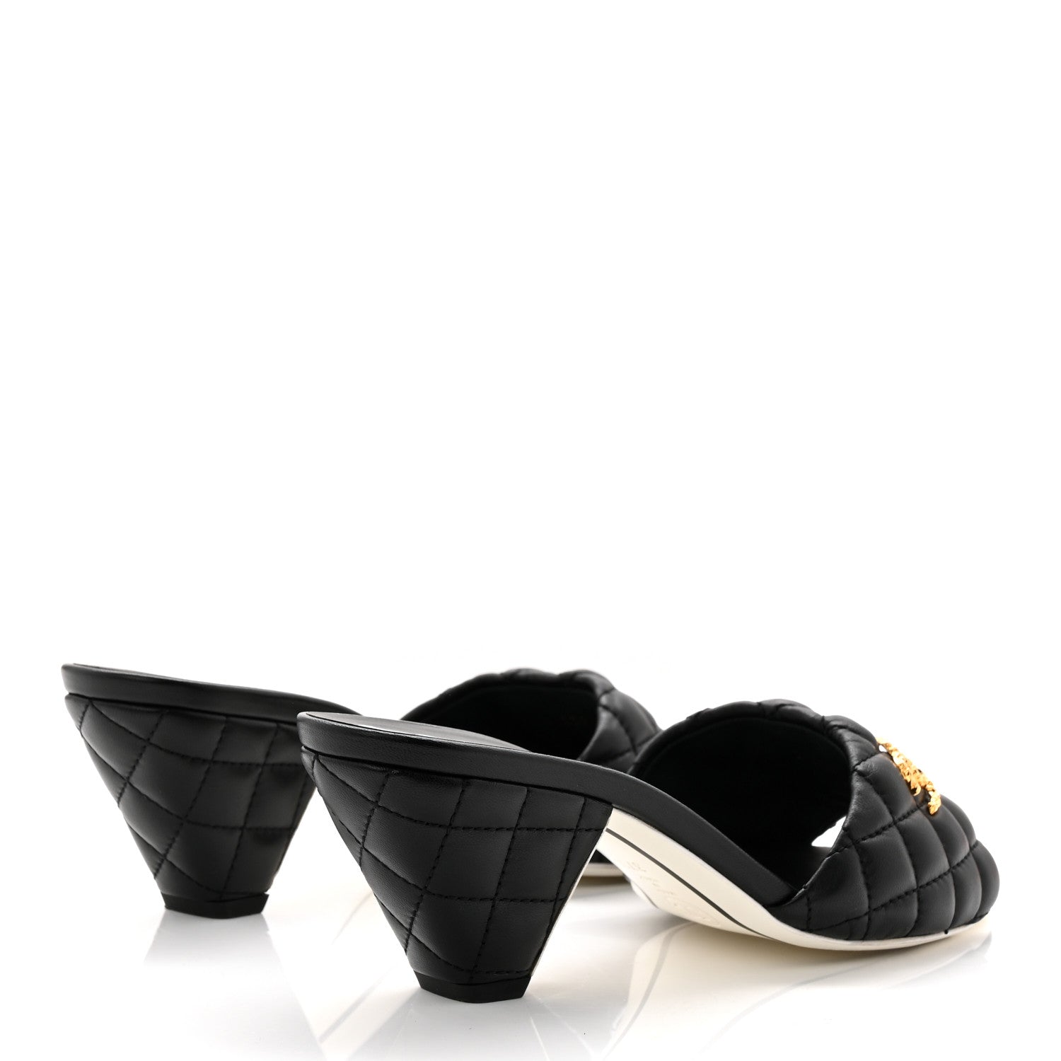 Lambskin Quilted Textured CC Mules 37.5 Black