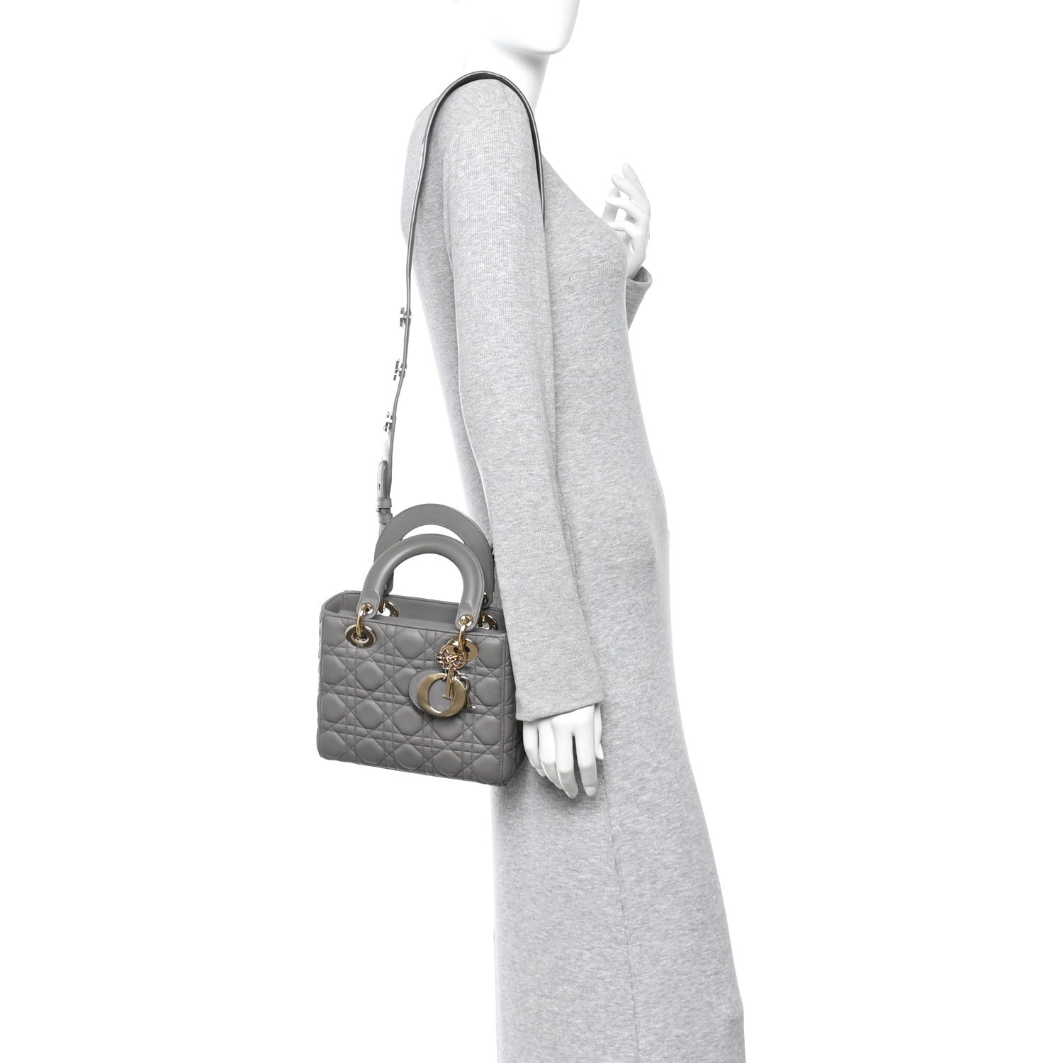 Christian Dior Lambskin Cannage Small Lucky Badges My Lady Dior Grey