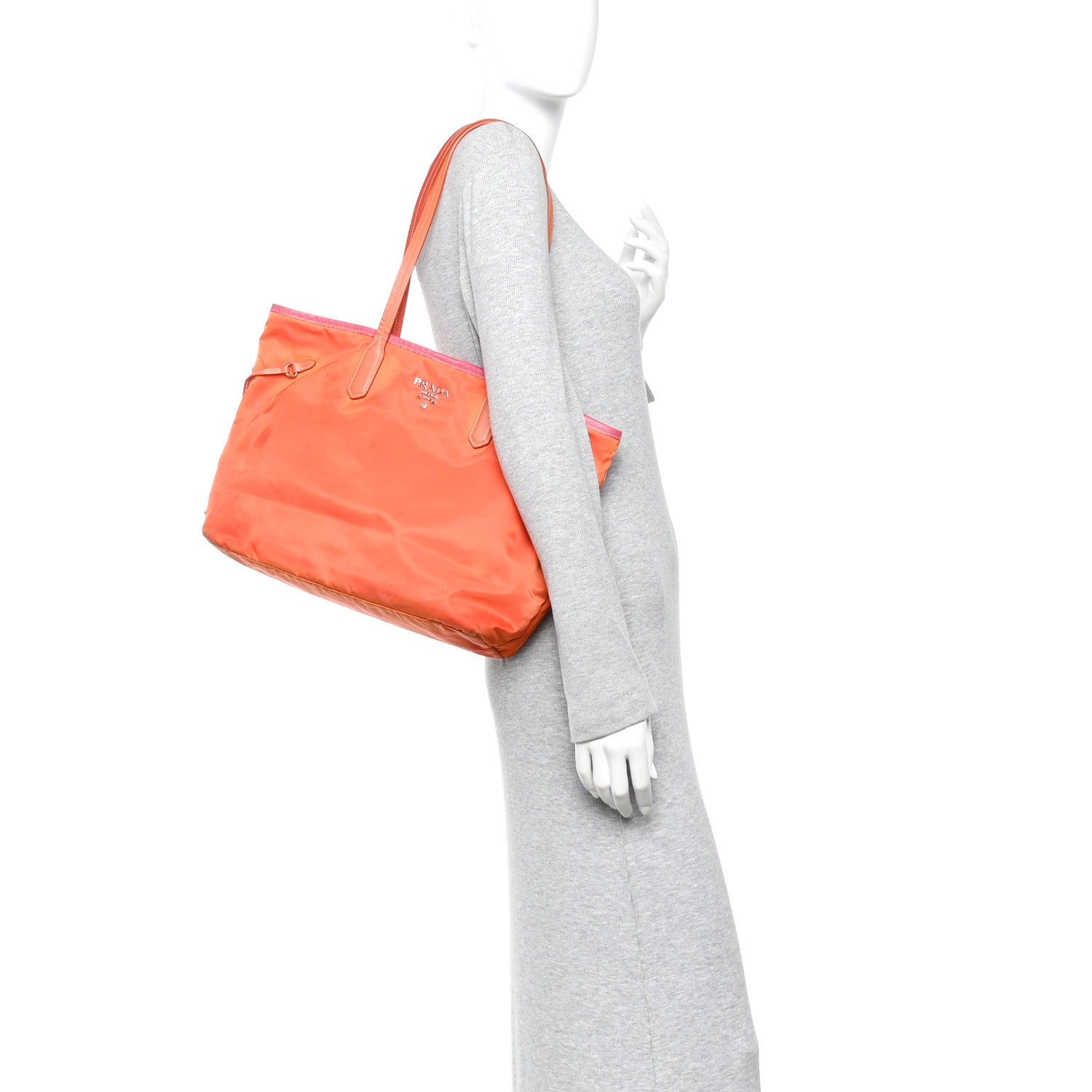 Prada Tessuto Nylon Saffiano Tote Papaya Ibisco
