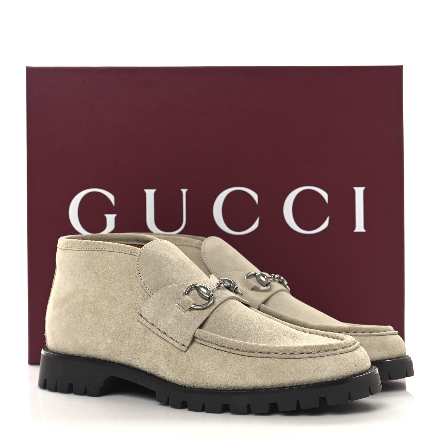 Gucci Suede Mens Horsebit Ankle Boots 8.5 Beige