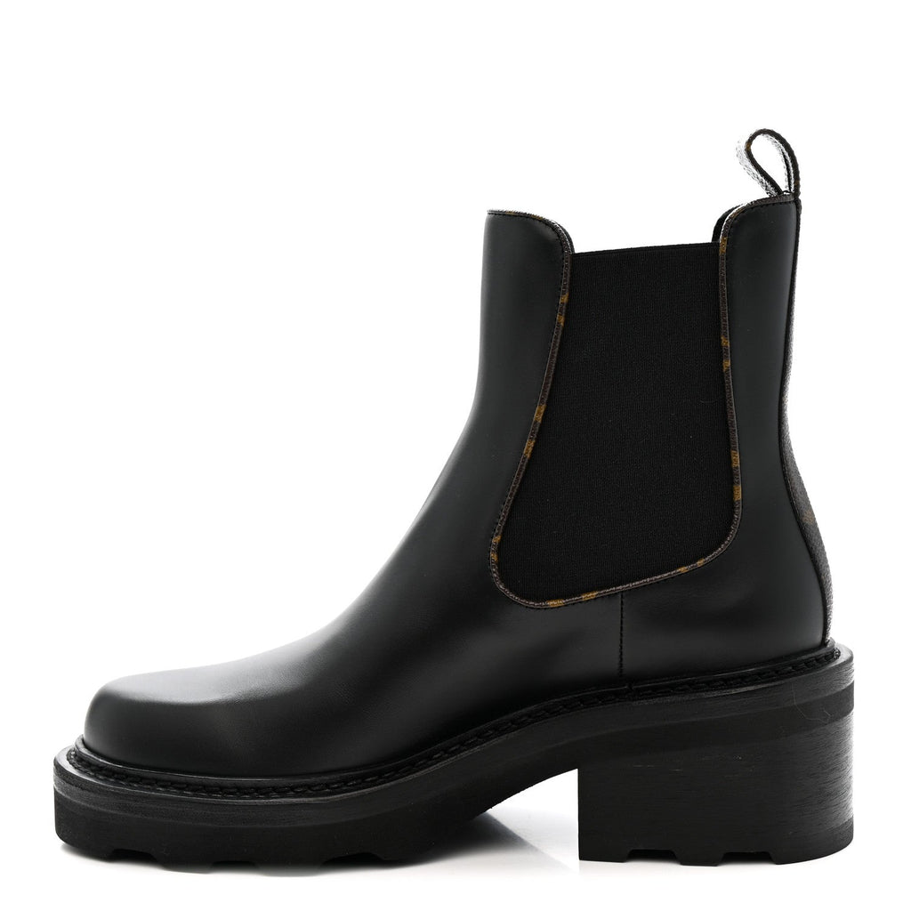 Louis Vuitton Calfskin Monogram Beaubourg Ankle Boots 38 Black